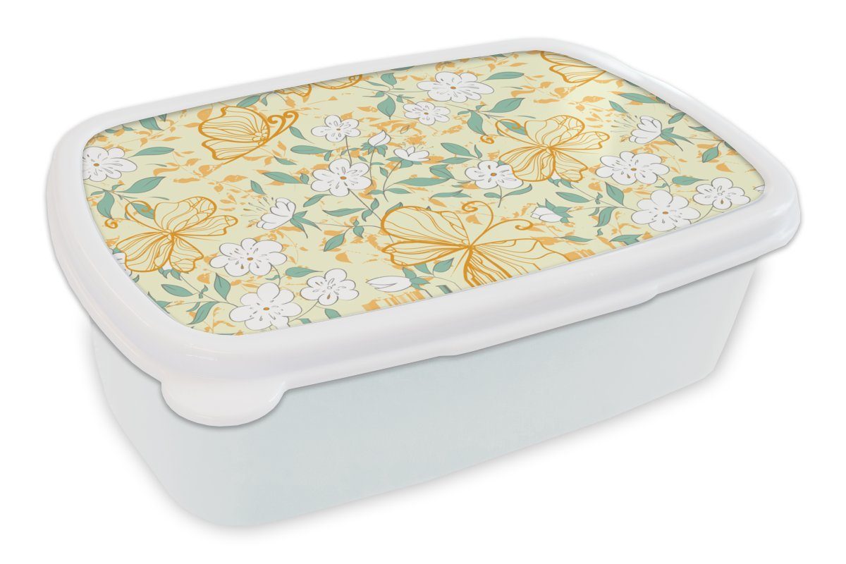 MuchoWow Lunchbox Blumen - Kunststoff, für Brotbox (2-tlg), und weiß Sommer Jungs Mädchen Kinder - für und Muster, Erwachsene, Brotdose