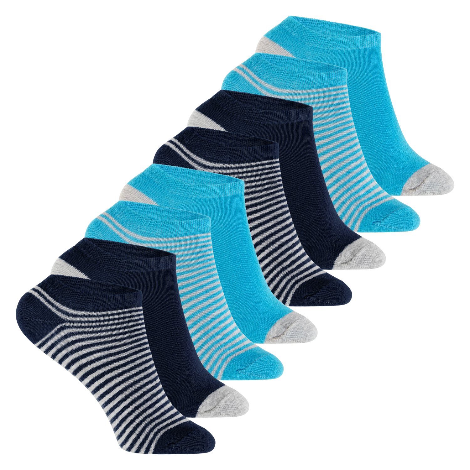 Footstar Kurzsocken Kinder Sneaker Socken (8 Paar) für Mädchen & Jungen, bunt blau geringelt