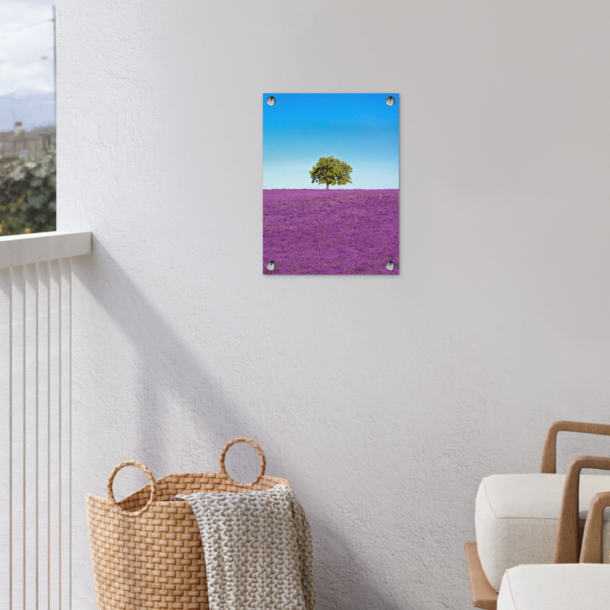 OnlyWow Poster für Garten Baum - Lila - Himmel - Lavendel, Gartenposter, Outdoor Bilder, Gartendeko für draußen, 30x40 cm