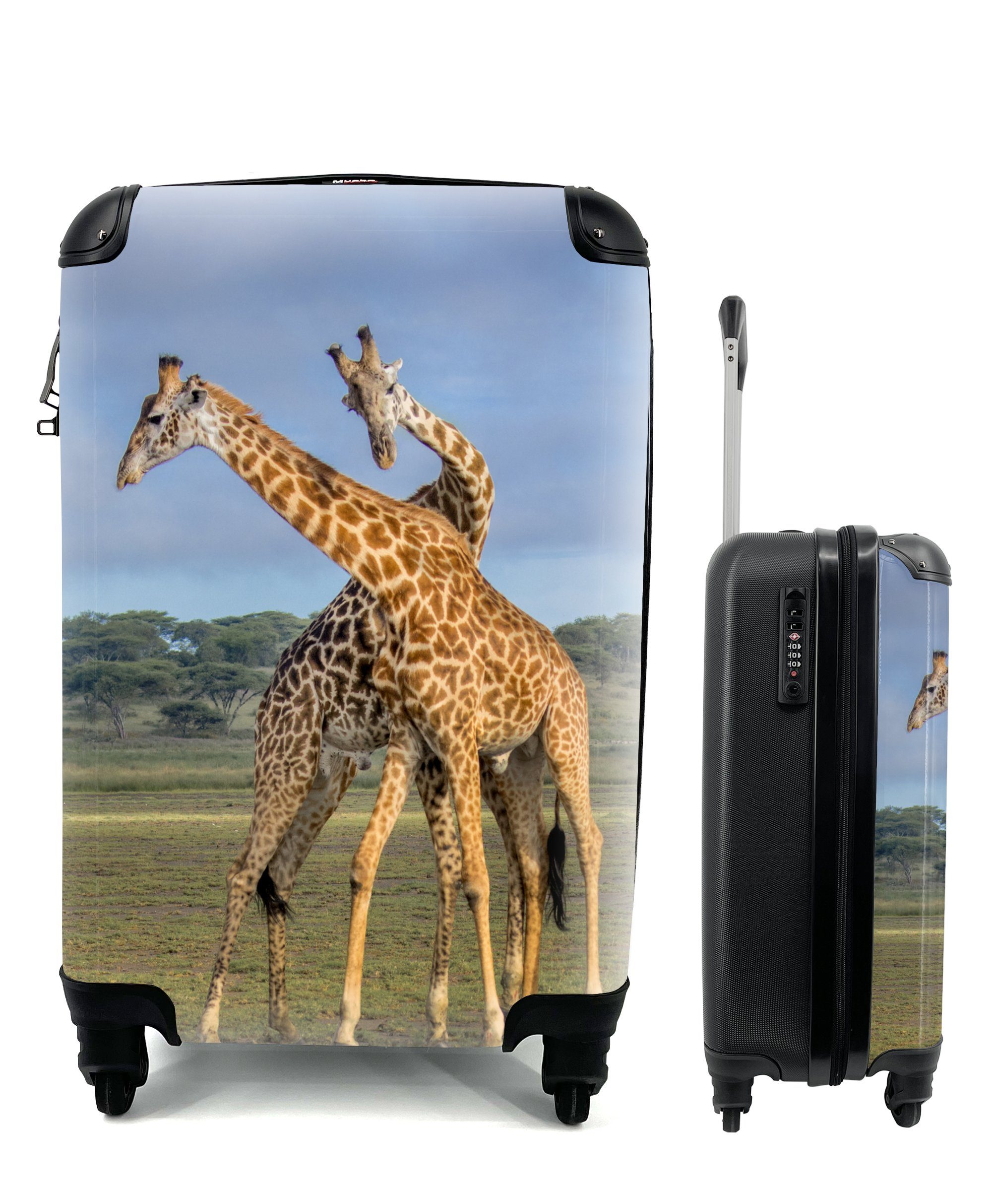 für Tiere - MuchoWow rollen, Giraffen Handgepäck Reisekoffer Trolley, Reisetasche Handgepäckkoffer Rollen, 4 Natur, - mit Ferien,