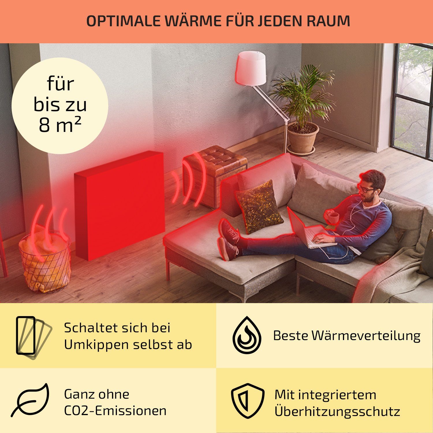 ONECONCEPT Heizstrahler Wallander, Ölradiator Thermostat Radiator elektrisch energiesparend Heizkörper