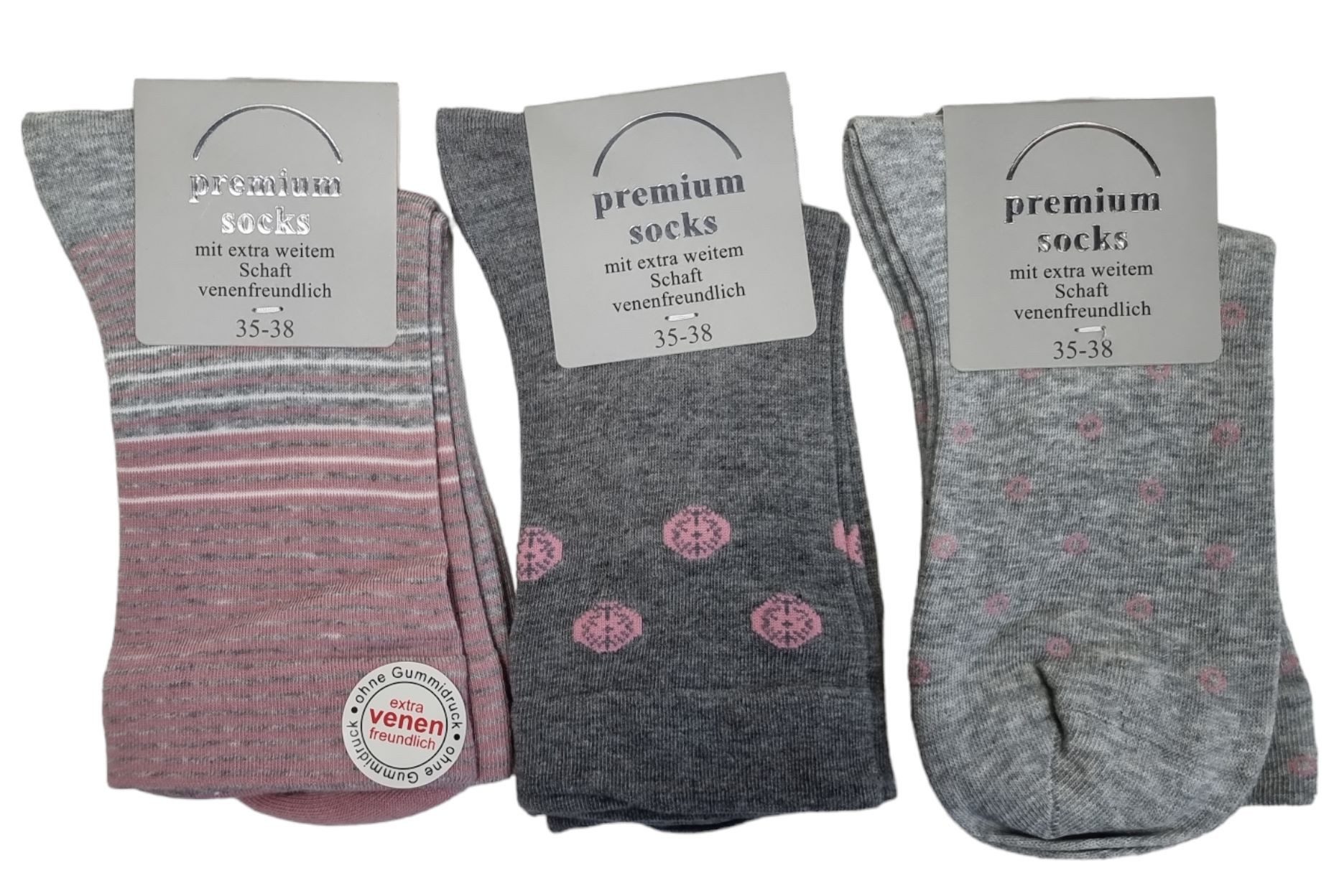 CNB Gesundheitssocken Damen Socken mit extra weitem Schaft,venenfreundlich, 3er Pack (Packung, 3 Paar)
