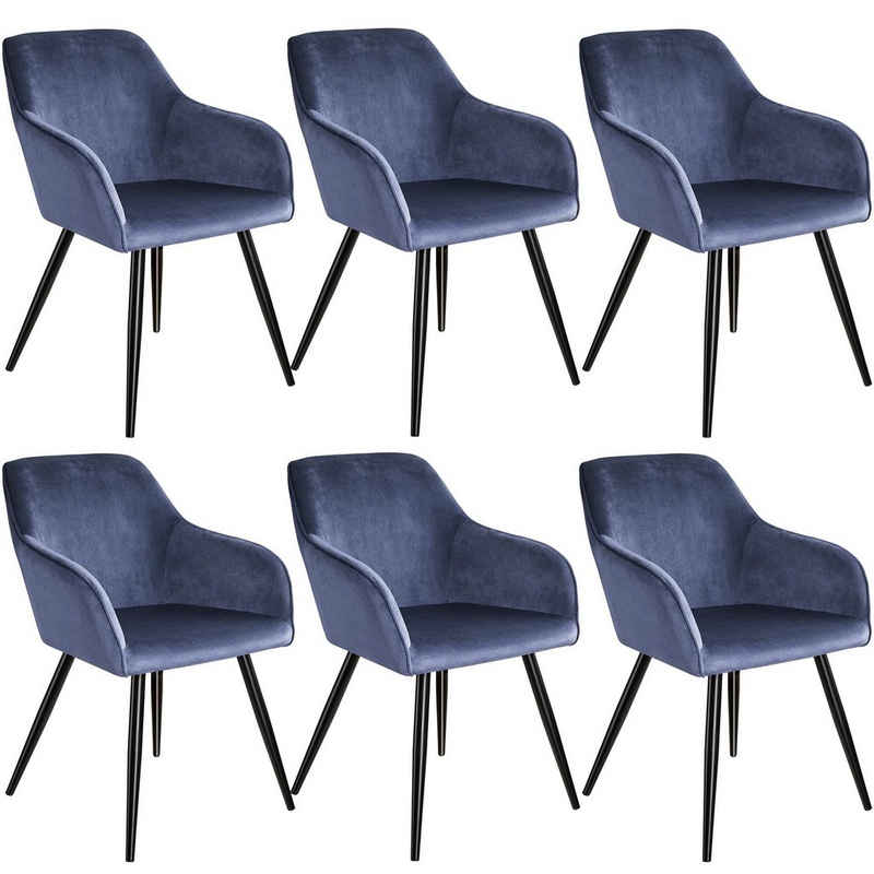 tectake Esszimmerstuhl »6er Set Stuhl Marilyn Samtoptik, schwarze« (6 St), gepolstert