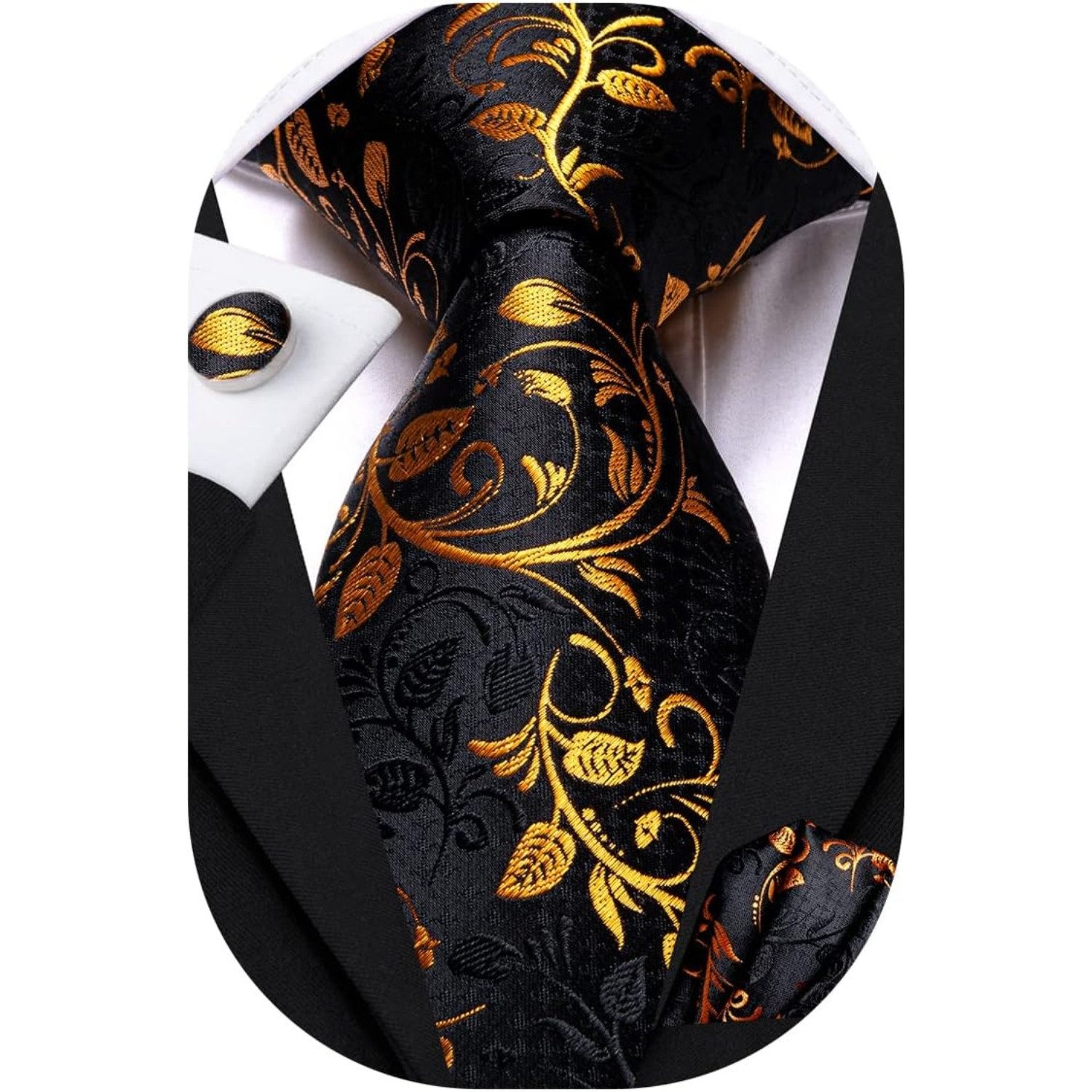 Hi-Tie Krawatte Krawatten Set Schwarz Gold günstig online kaufen