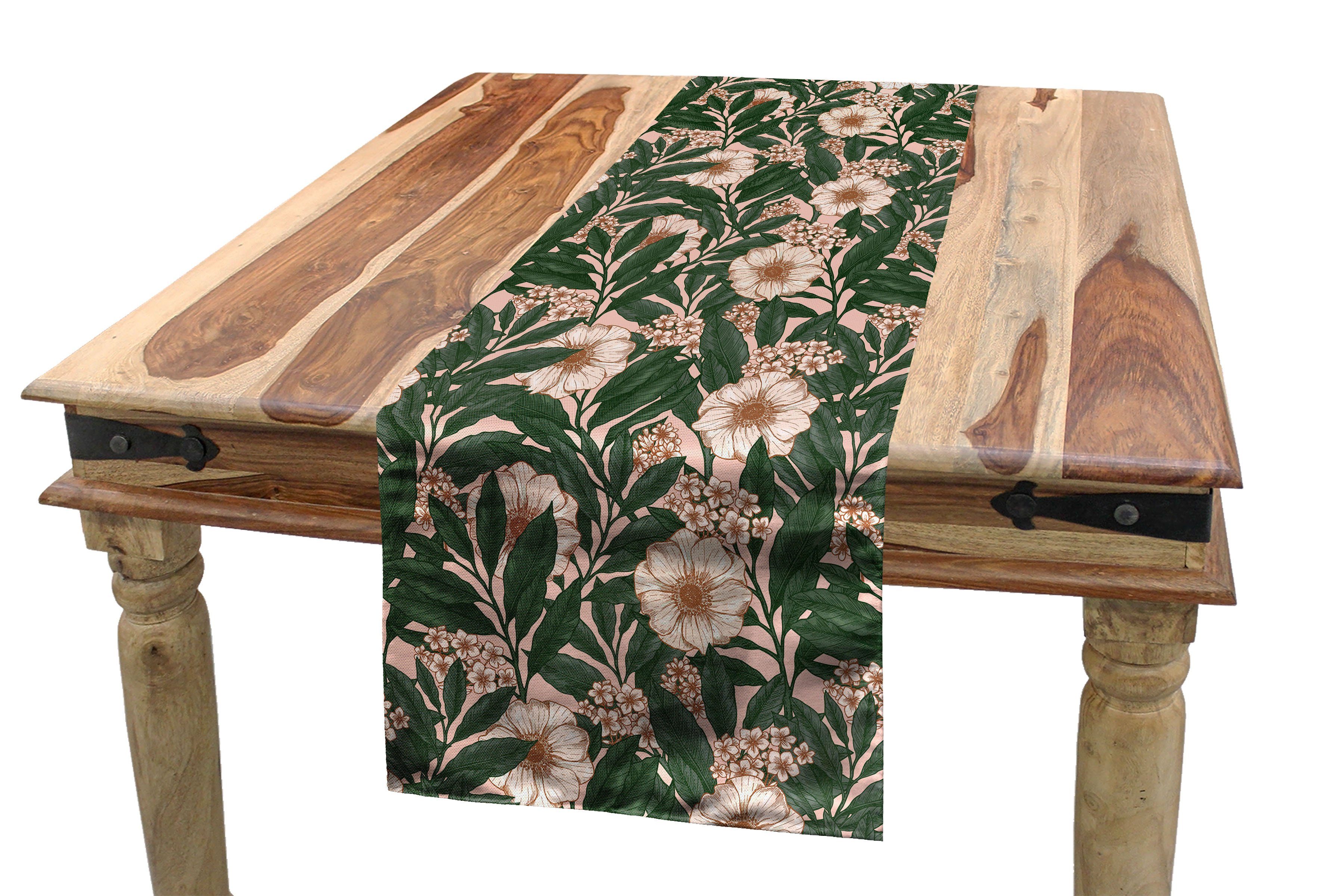 Pinkish Küche Pflanze Tischläufer Tischläufer, Dekorativer Anemone Blumen Rechteckiger Abakuhaus Esszimmer