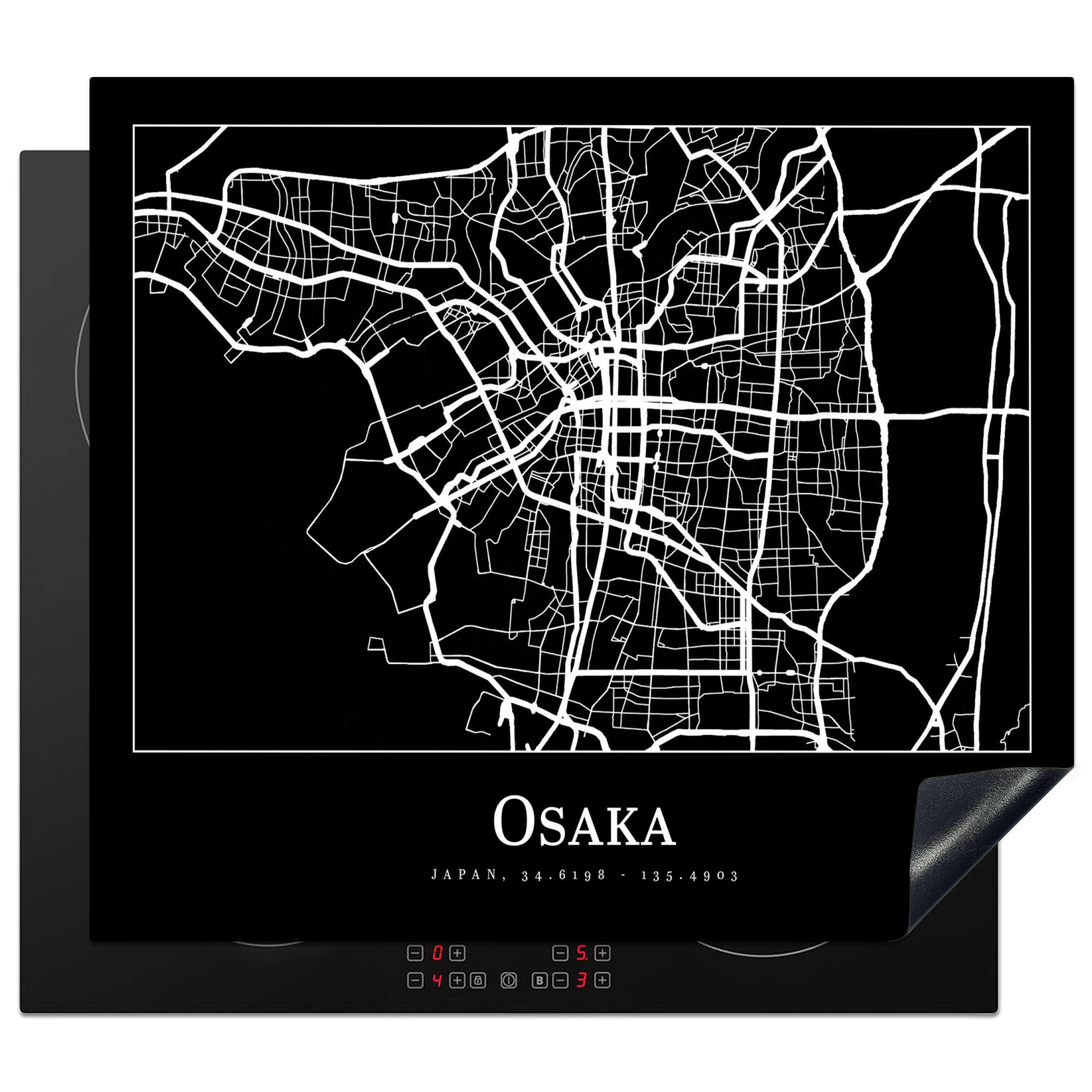 Ceranfeldabdeckung Induktionskochfeld, Herdblende-/Abdeckplatte - Stadtplan, - cm, Vinyl, Karte Osaka 59x51 MuchoWow Induktionsschutz, (1 tlg),