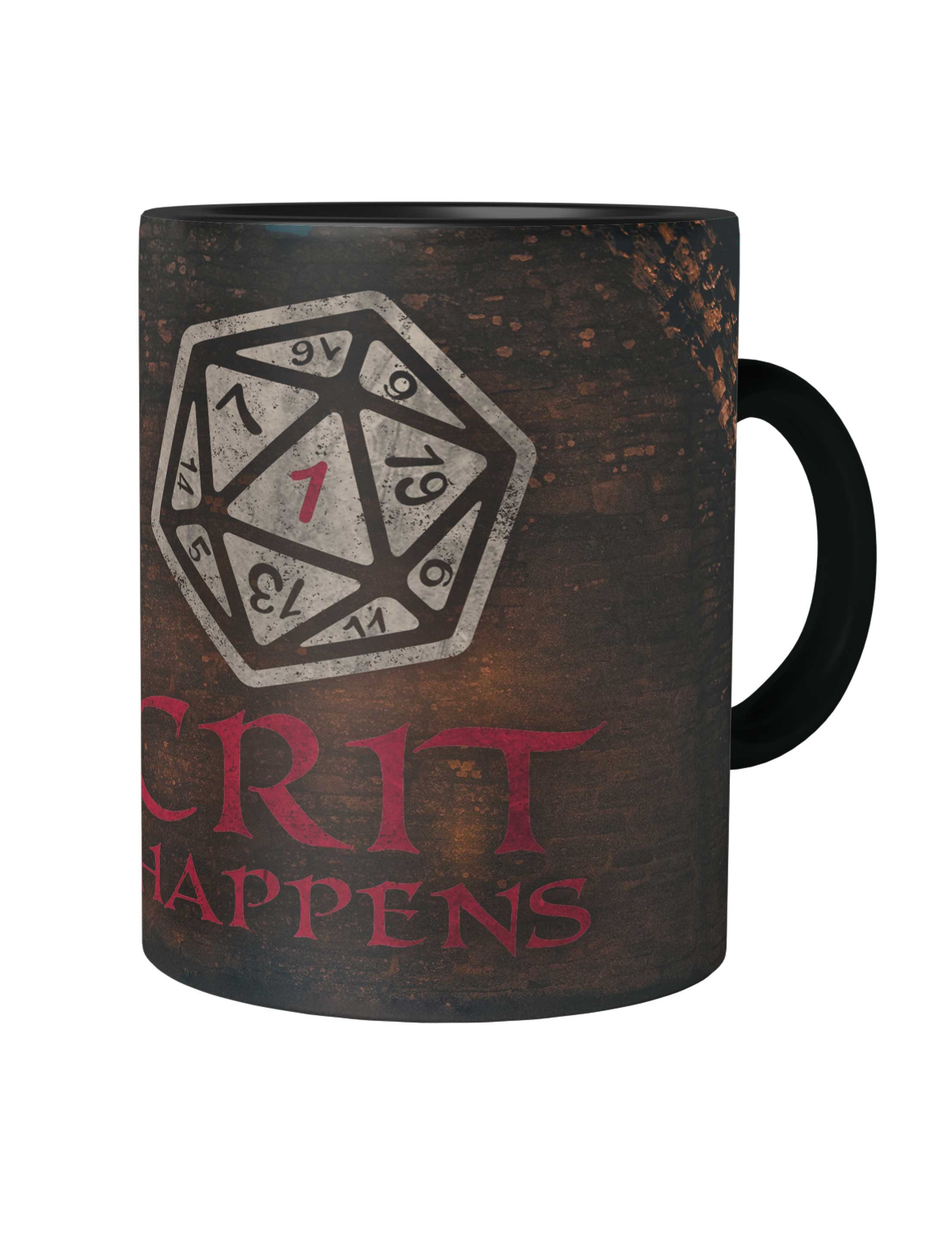 Urban Backwoods Tasse Crit Happens Kaffeetasse Dungeons RPG Roleplay Dragons Online 80s, 1-tlg., Keramik, Rollenspiel Nerd Gamer Würfel