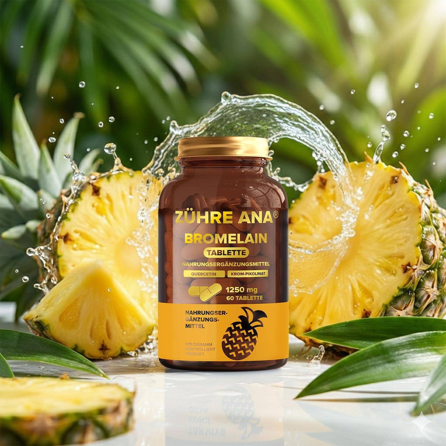Zühre Ana® Bromelain Kapseln-1250 mg 60 Kapseln – gewonnen aus Ananasextrakt Kapseln, 60 St., 60 g, Natürlichem Ananasextrakt,Vitamin C, D3, B12