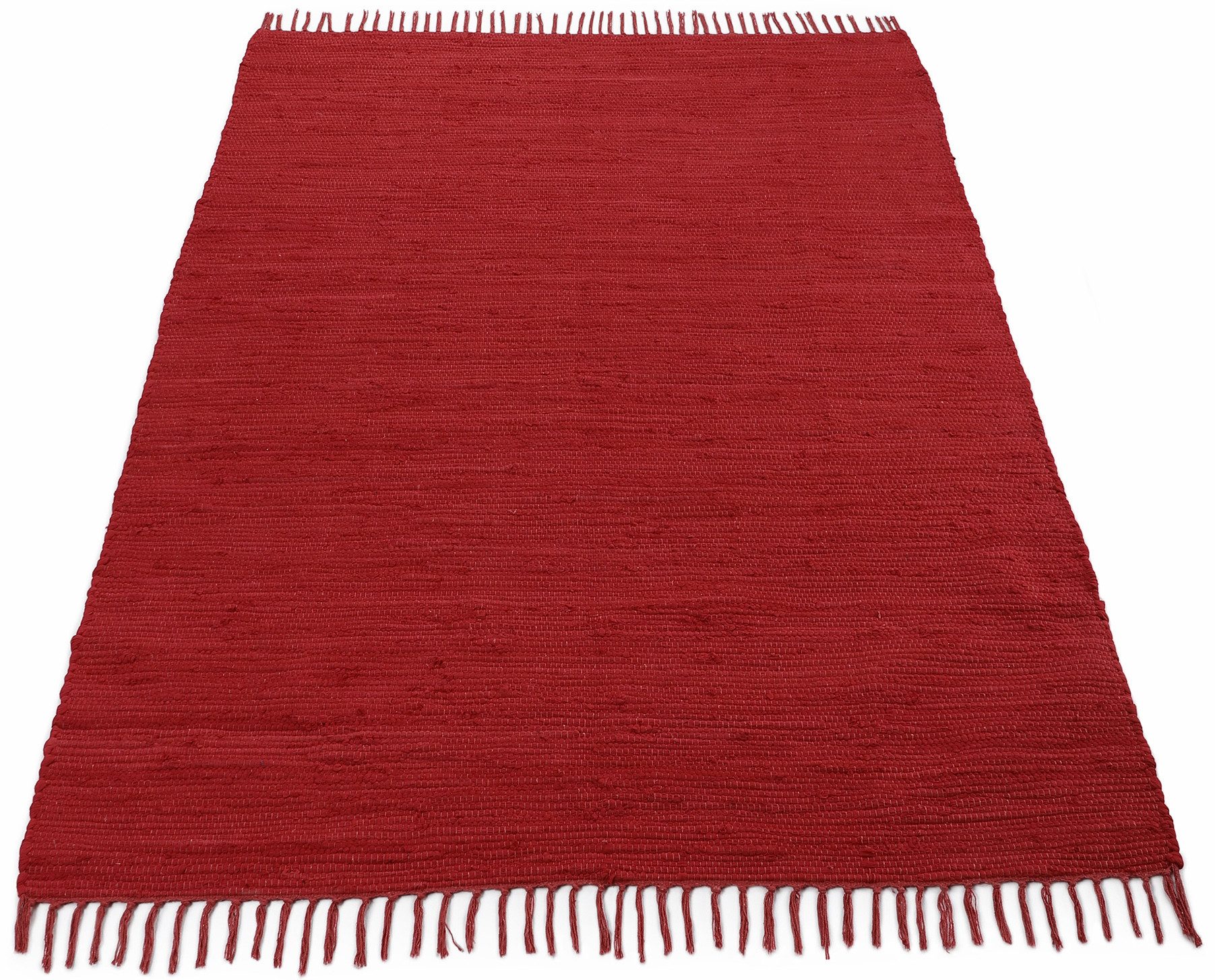 carpetfine Teppich Kelim Chindi uni, auch als Läufer, rechteckig, Höhe: 5 mm, Wendeteppich, reine Baumwolle, handgewebt, Uni-Farben, mit Fransen