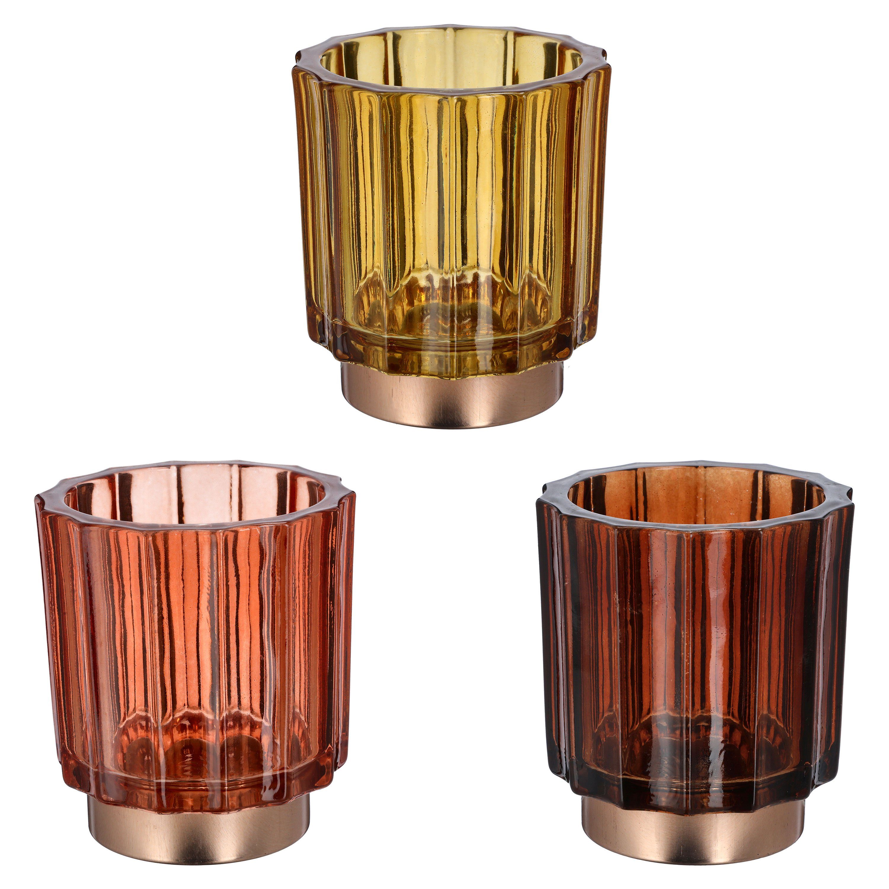 CEPEWA Teelichthalter Windlicht 3er Set Glas 9,2x10cm Farben Sockel 3