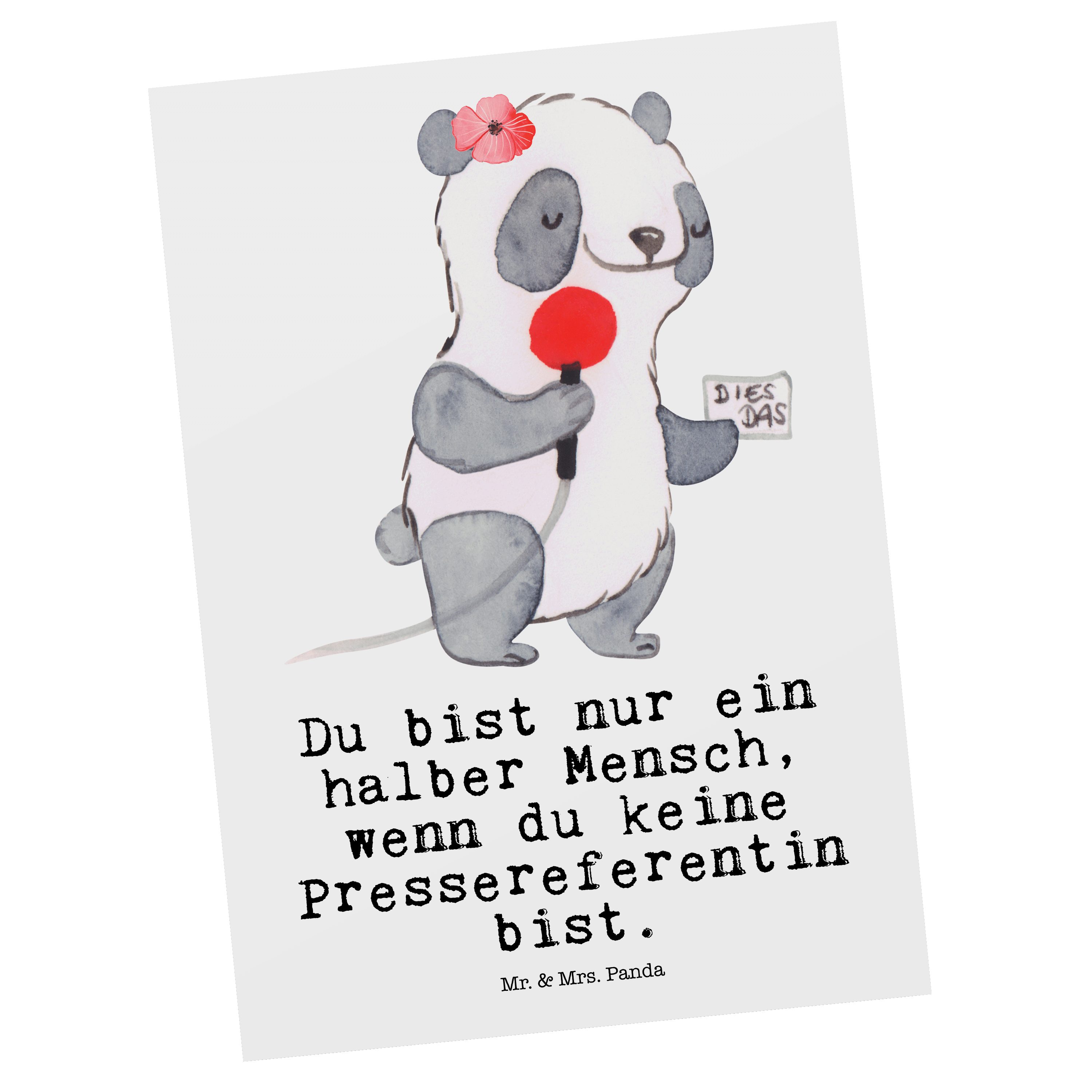 Mr. & Mrs. Panda Postkarte Pressereferentin mit Herz - Weiß - Geschenk, Grußkarte, Schenken, Ren