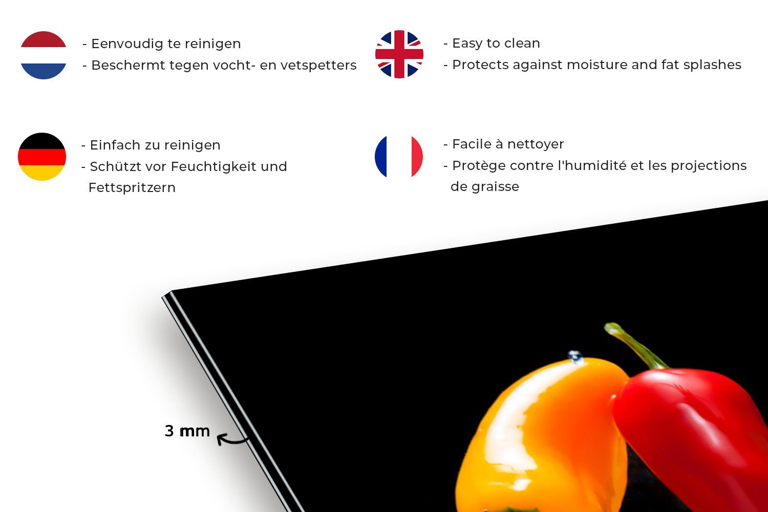 MuchoWow Küchenrückwand gegen - Gemüse Blatt, Wasser cm, - Schmutzflecken und (1-tlg), für Schwarz Fett Paprika - - 60x30 Küchen Wandschutz