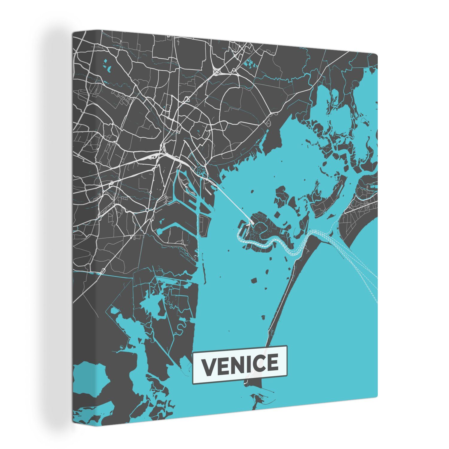 OneMillionCanvasses® Leinwandbild Venedig - Stadtplan - Karte - Blau, (1 St), Leinwand Bilder für Wohnzimmer Schlafzimmer