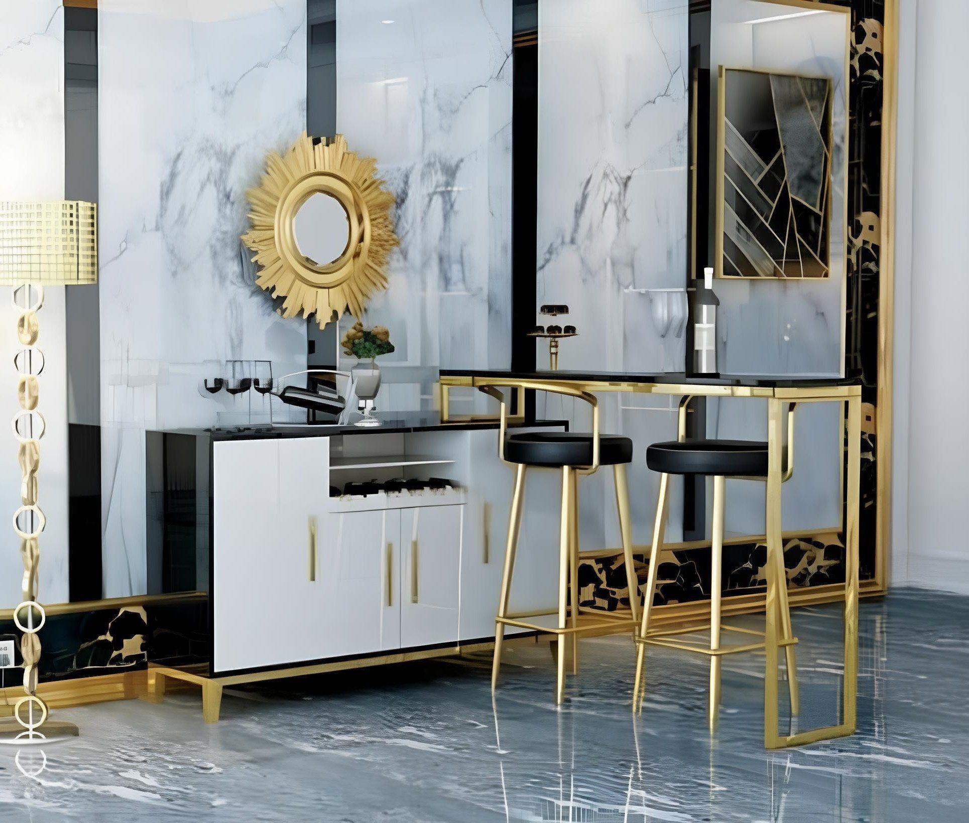 Xlmoebel Bartisch Elegante Bartheke mit Balkenzähler und Barschrank aus Holz (Bartisch), Hergestellt in Europa