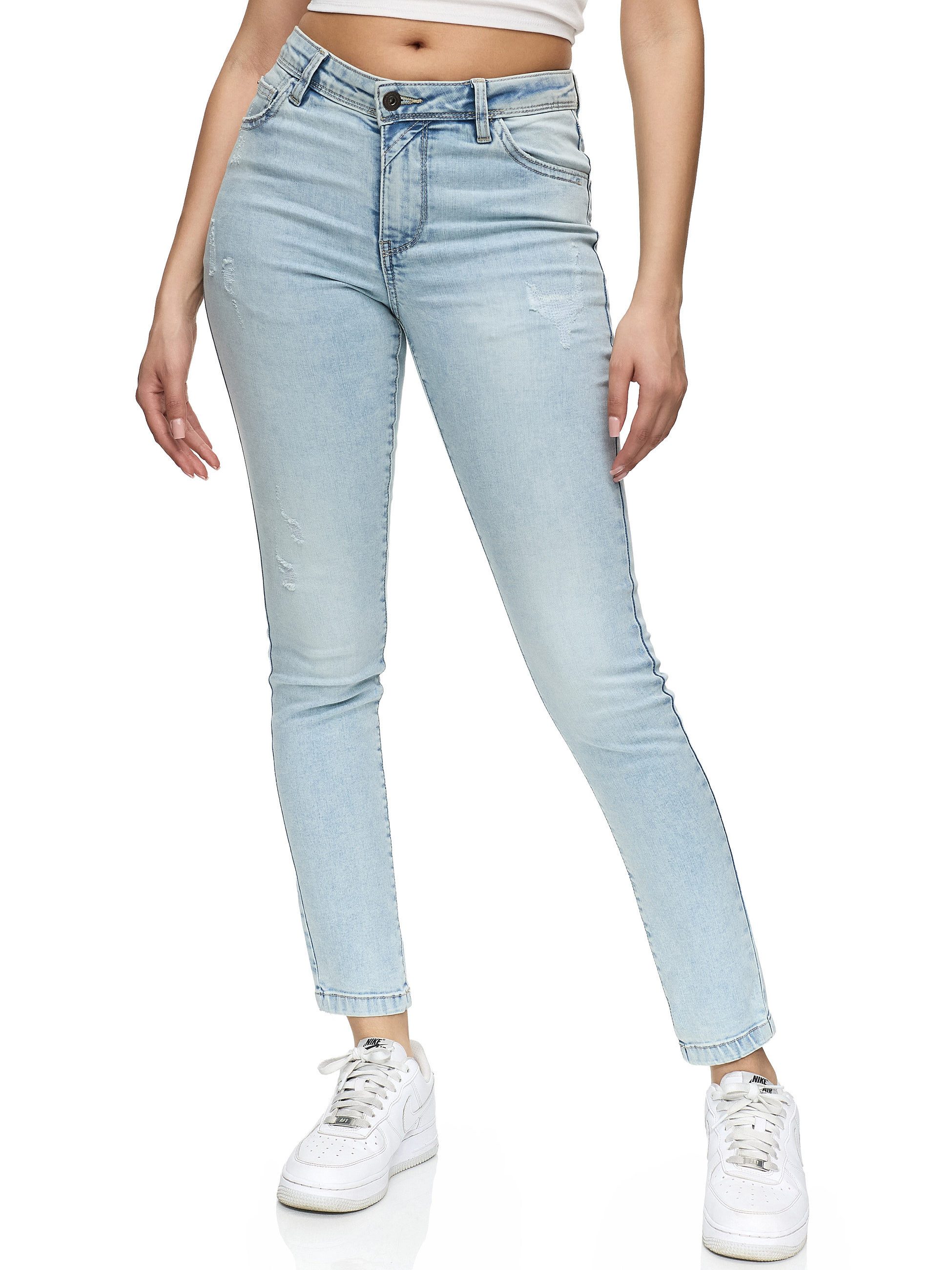 REPUBLIX Stretch-Jeans STELLA Damen Destroyed Mid Waist Stretch Denim Jeans