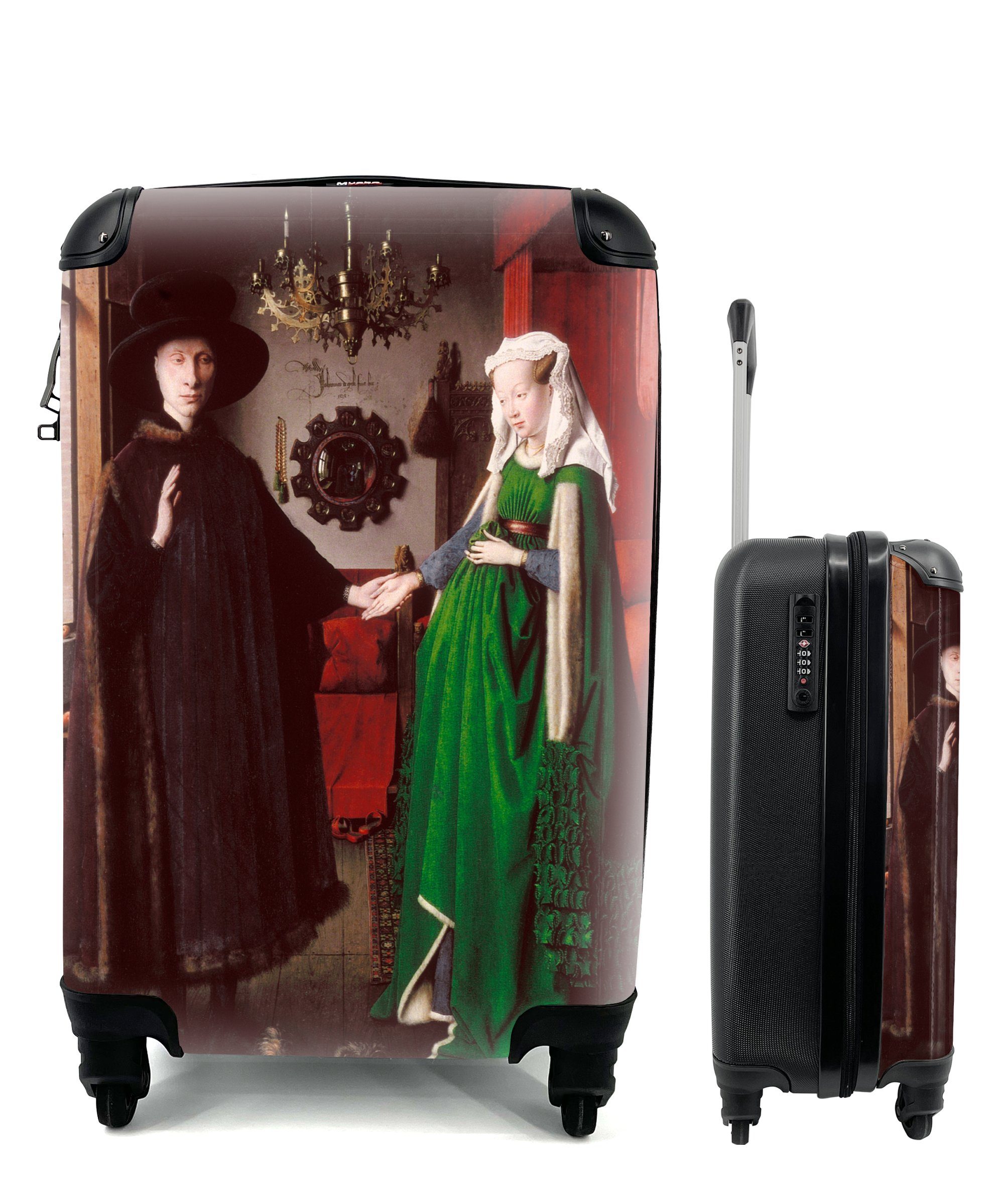 MuchoWow Handgepäckkoffer Porträt von Giovanni Arnolfini und seiner Frau - Gemälde von Jan van, 4 Rollen, Reisetasche mit rollen, Handgepäck für Ferien, Trolley, Reisekoffer