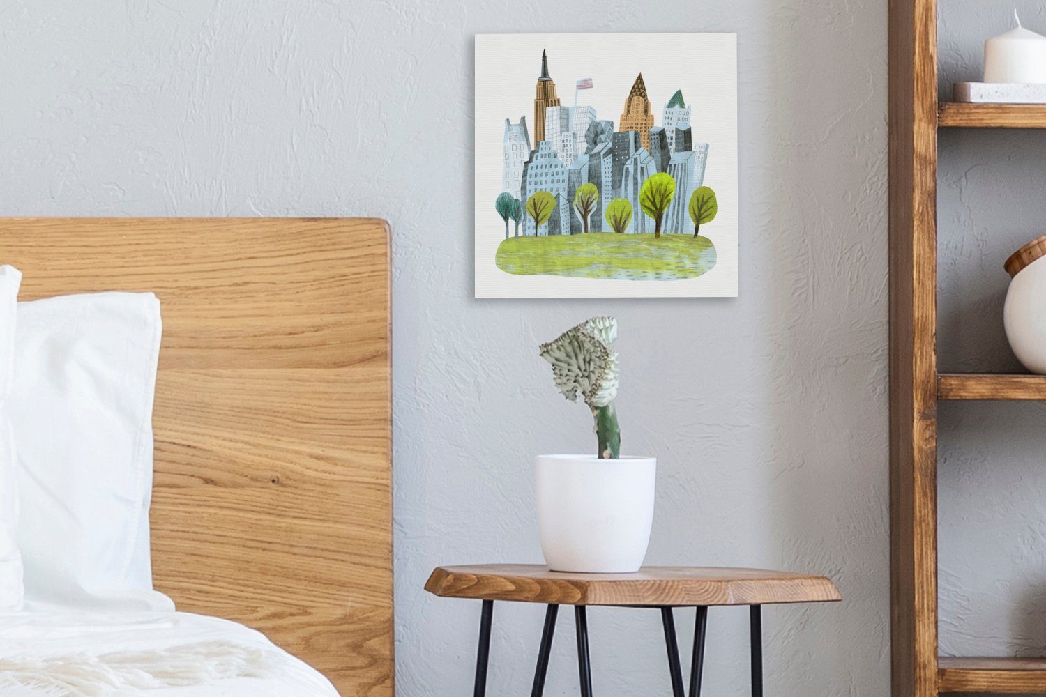Skyline (1 - Wohnzimmer Schlafzimmer Leinwand - für New Leinwandbild Bilder York Zeichnung, St), OneMillionCanvasses®