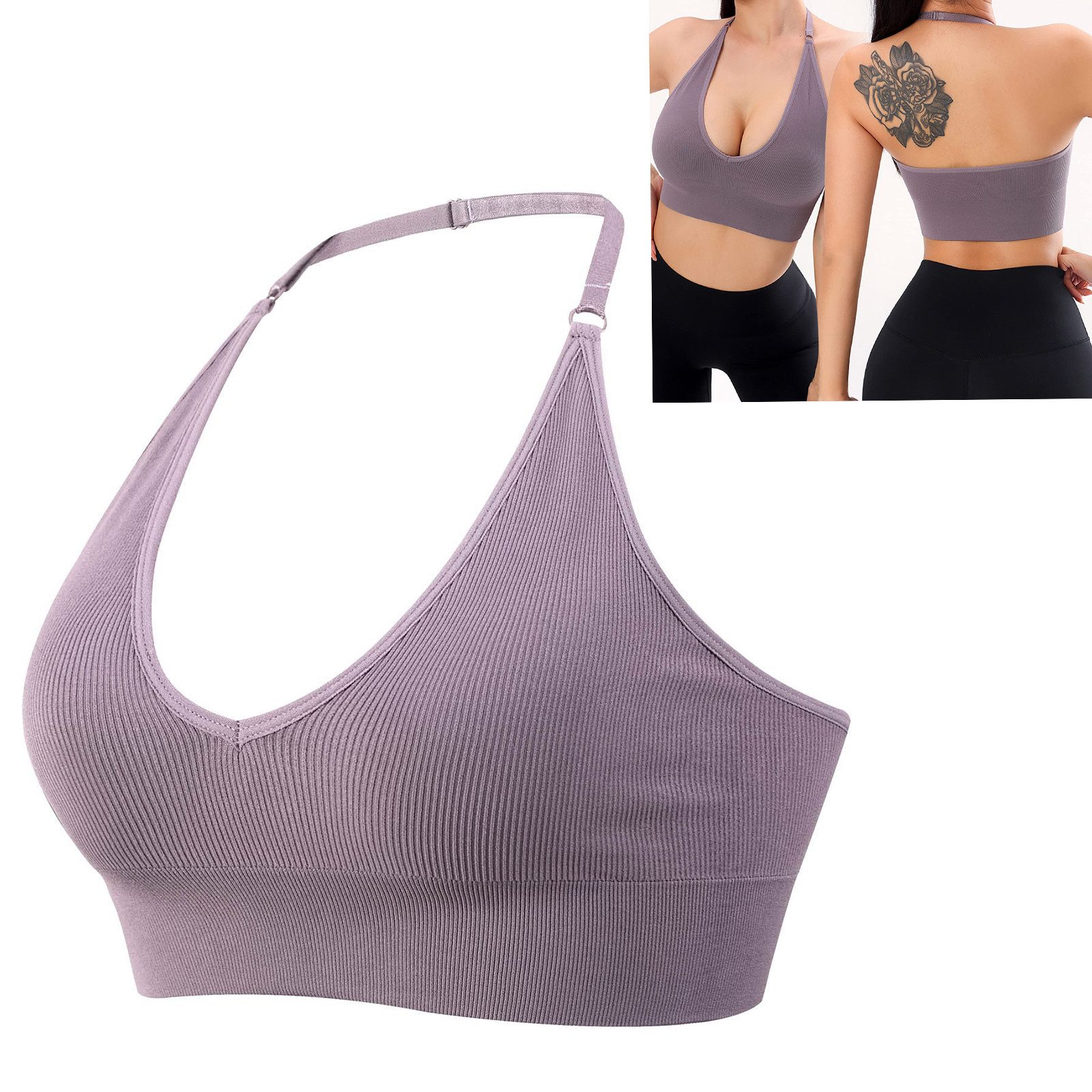 Bralette Sexy Neckholder-BH,V-Ausschnitt,atmungsaktiv,mit Brustpolstern weiches