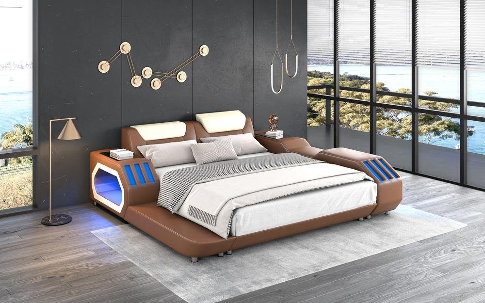 JVmoebel Bett Luxus Led Betten Schlafzimmer Beleuchtetes Bett (Bett) Braun Lederbett
