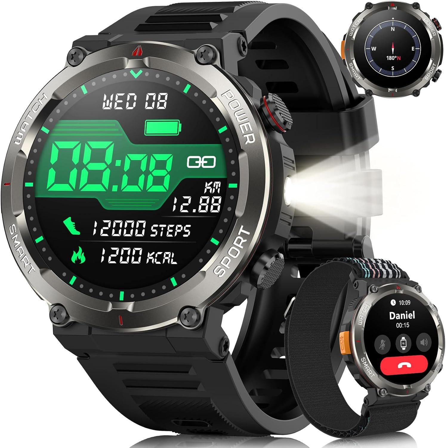 Yxtel W50pro Smartwatch (3,6 cm, android ios), Outdoor Smartwatch mit Militärstandard Robustheit und 100 Tage Akku