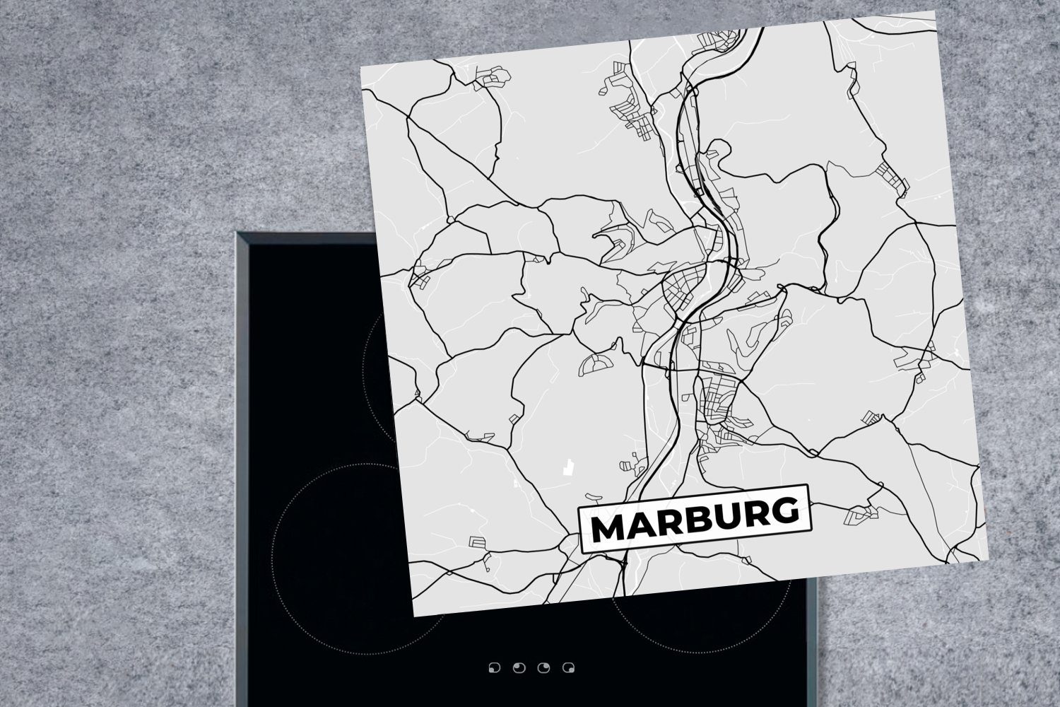 MuchoWow Deutschland, Marburg tlg), cm, Karte Stadtplan Vinyl, - Ceranfeldabdeckung, Herdblende-/Abdeckplatte - (1 78x78 für küche - Arbeitsplatte