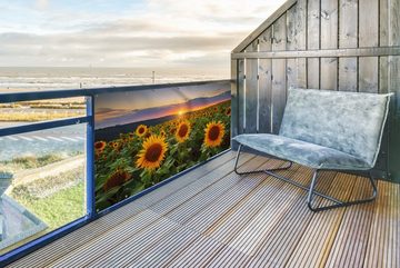 MuchoWow Balkonsichtschutz Blumen - Nacht - Sonnenuntergang - Sonnenblume - Horizont (1-St) Balkonbanner, Sichtschutz für den Balkon, Robustes und wetterfest