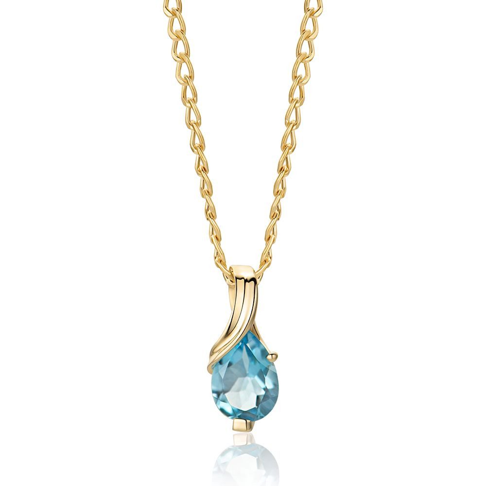 Miore Kette mit Anhänger MG9272N - für Damen 9 Karat 375 Gelbgold - mit blauem Topas 0,87 Karat, Krappenfassung · Panzerkette 45cm · Federringverschluss