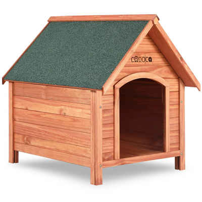 Deuba Hundehütte, Hundehütte FSC®-zertifiziertes Massivholz 82x72x85cm Dachluke Spitzdach Garten Hundehaus Tierhaus Wetterfest