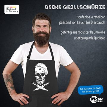 MoonWorks Grillschürze Grill-Schürze für Männer Koch Totenkopf Messer Hipster Skull Chef Grillen Baumwoll-Schürze Küchenschürze Moonworks®, mit kreativem Aufdruck