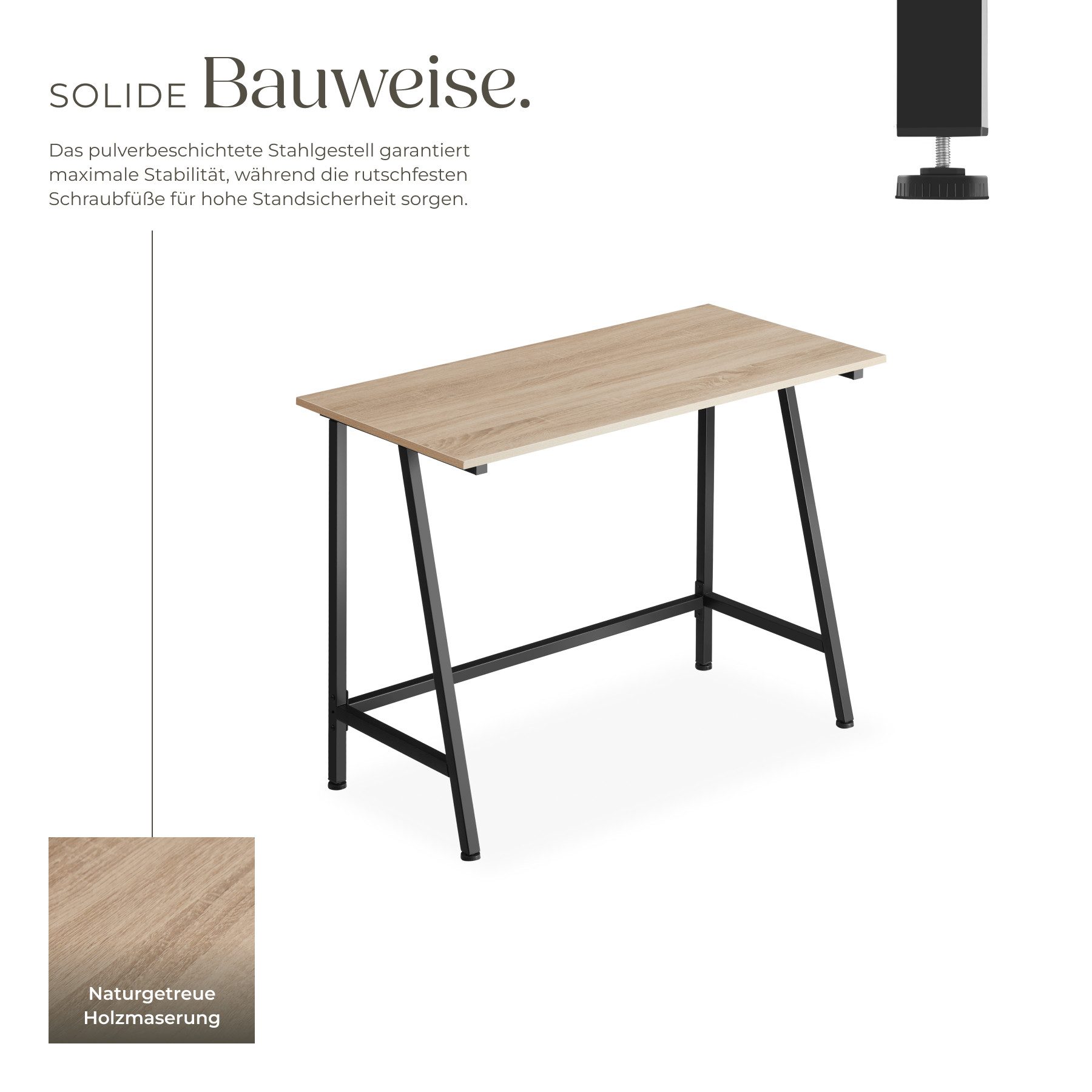 tectake Schreibtisch Computertisch aus Holz und Stahl, 100 x 50 x 77 cm (Arbeitstisch Newton, 1-St., in Industrial Holz hell, Eiche Sonoma), trapezförmiges Gest – Bild 3 von 5