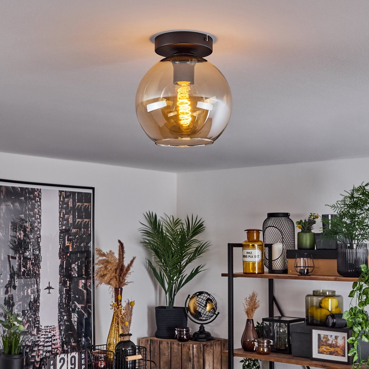 hofstein Deckenleuchte »Cesaro« Deckenlampe aus Metall/Glas in Schwarz/Bern günstig online kaufen