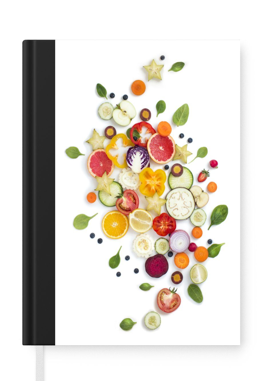 MuchoWow Notizbuch Obst - Gemüse - Weiß, Journal, Merkzettel, Tagebuch, Notizheft, A5, 98 Seiten, Haushaltsbuch