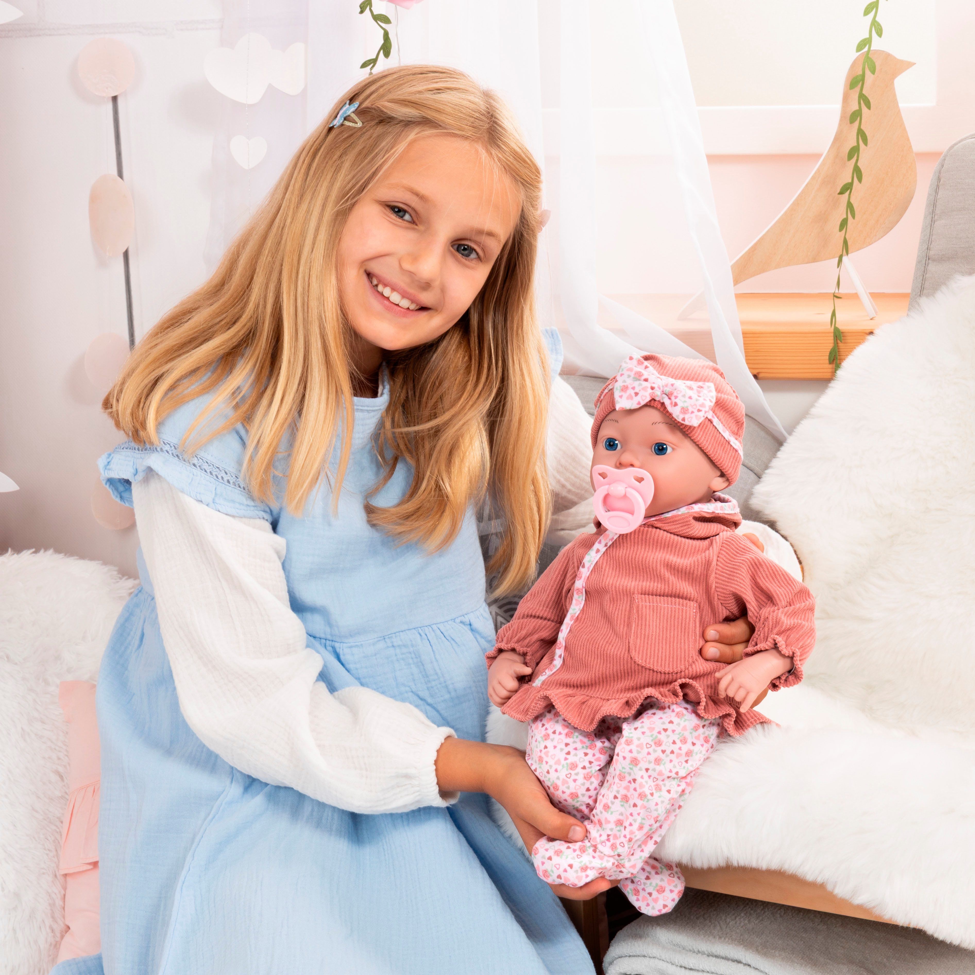Bayer Babypuppe Reborn Baby, 38 cm Herzchen braun