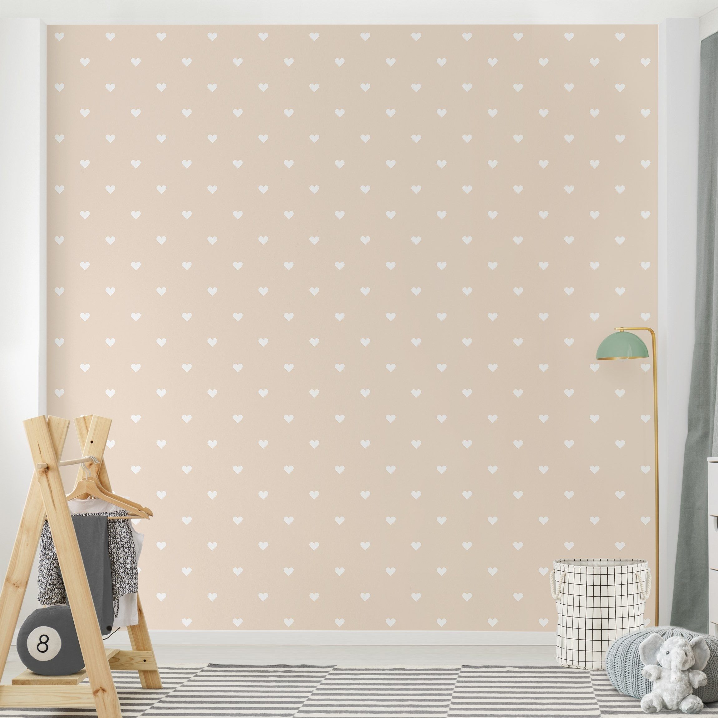 Bilderdepot24 Kindertapete Kinderzimmer Weiße Herzen Creme Kinder Wanddeko Mustertapete Beige, Glatt, Matt, (Vliestapete inkl. Kleister oder selbstklebend), Mädchenzimmer Jungenzimmer Babyzimmer Bildtapete Fototapete Wandtapete