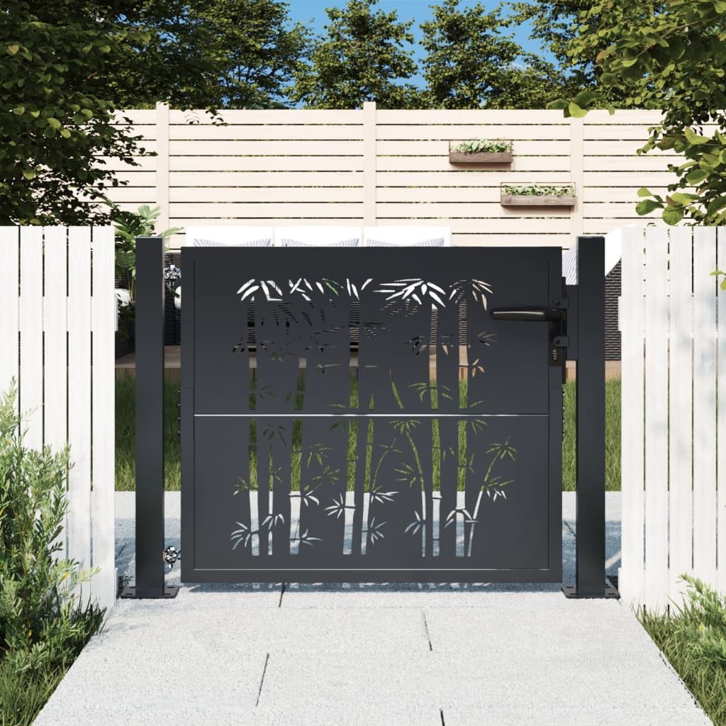 vidaXL Gartentor 100 x 75 cm Gartentor Anthrazit 105x80 cm Stahl Bambus-Design Abschlie