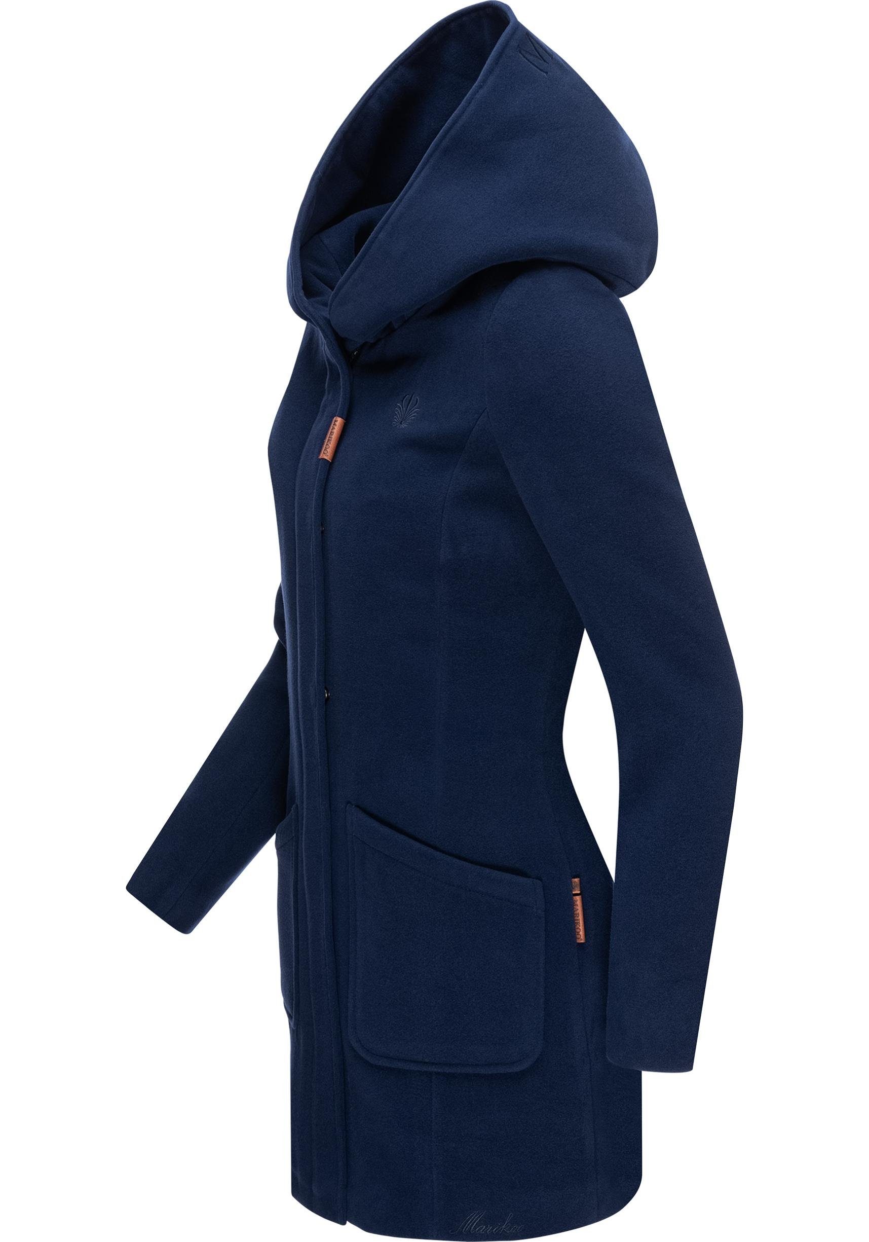 Maikoo navy Marikoo Wintermantel hochwertiger Kapuze mit großer Mantel