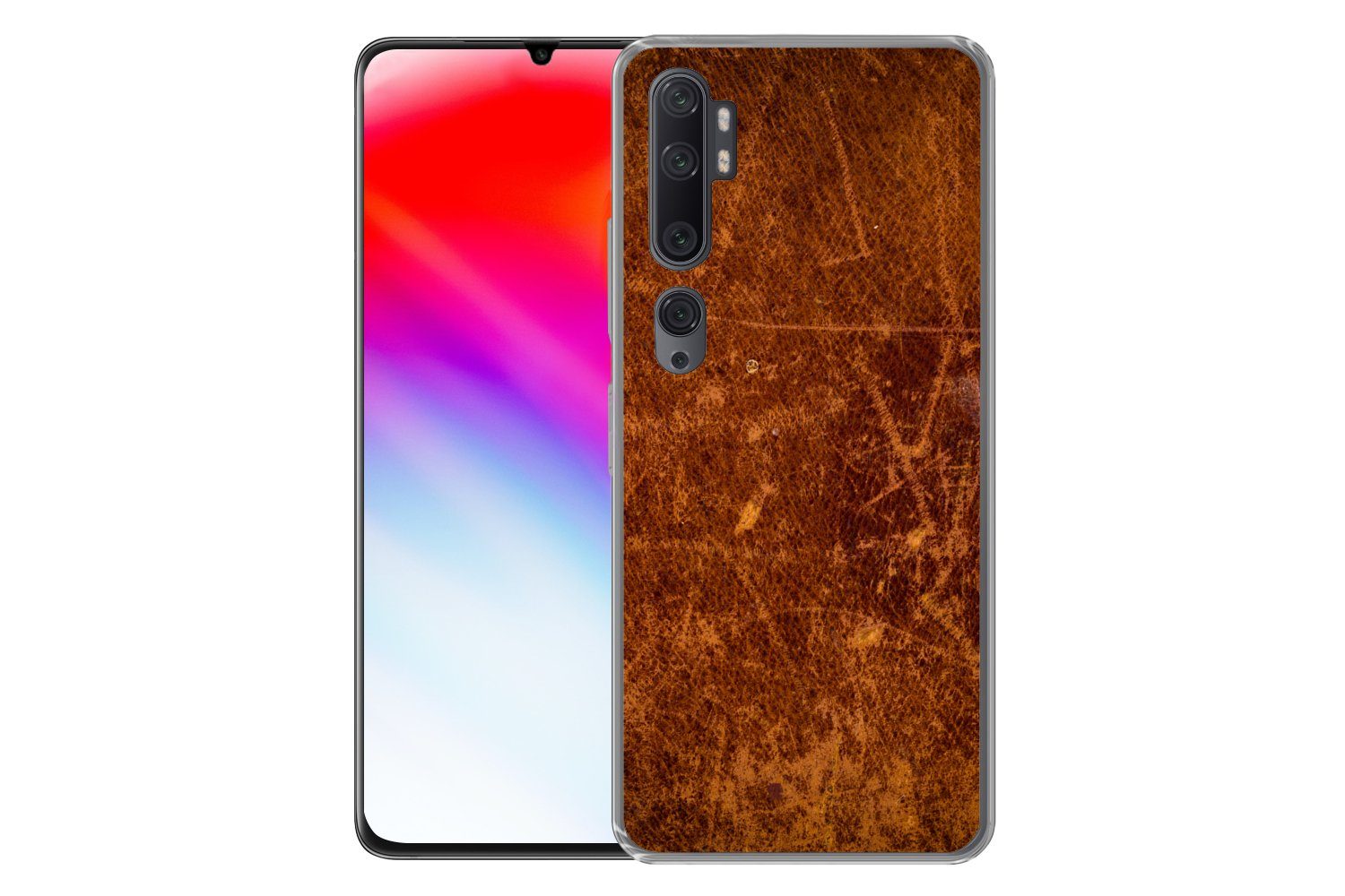 MuchoWow Handyhülle für Xiaomi Mi Note 10 Leder - Lederoptik - Braun - Orange