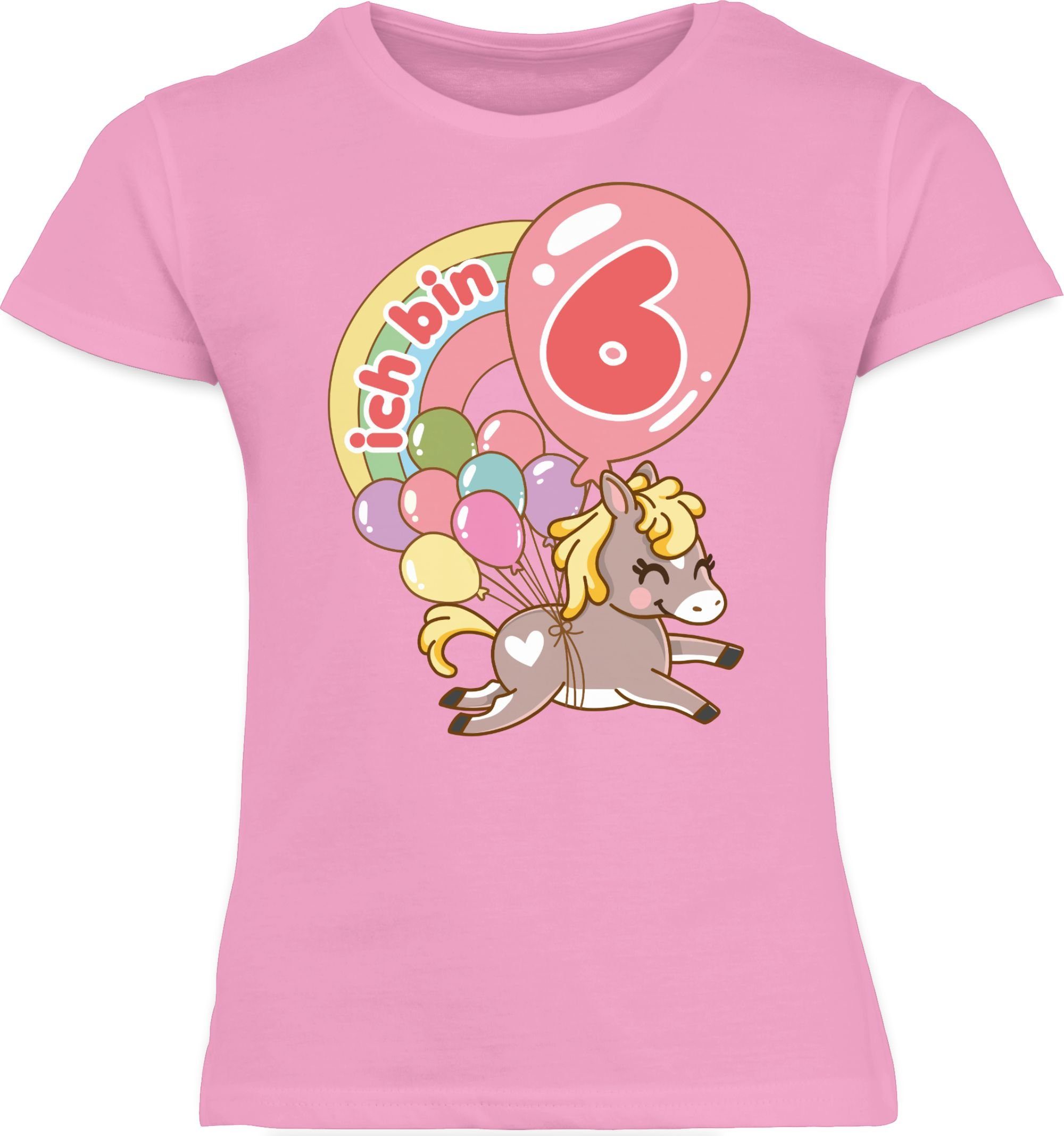 mit - Luftballons 2 Ich Geburtstag bin 6. sechs T-Shirt Shirtracer Pferd Rosa