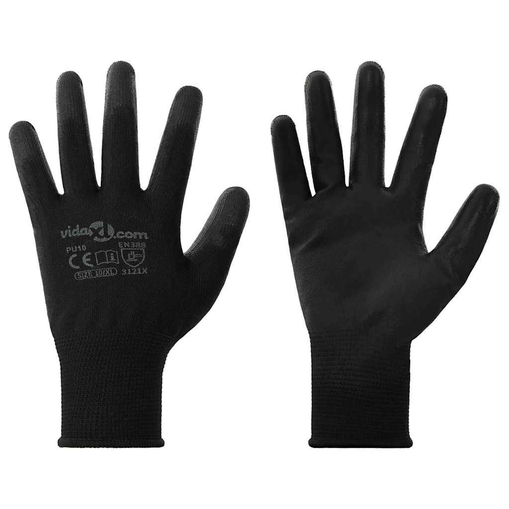 vidaXL Arbeitshandschuh-Set Arbeitshandschuhe 12 Stk. Schwarz 10 / XL Polyester (12-St)