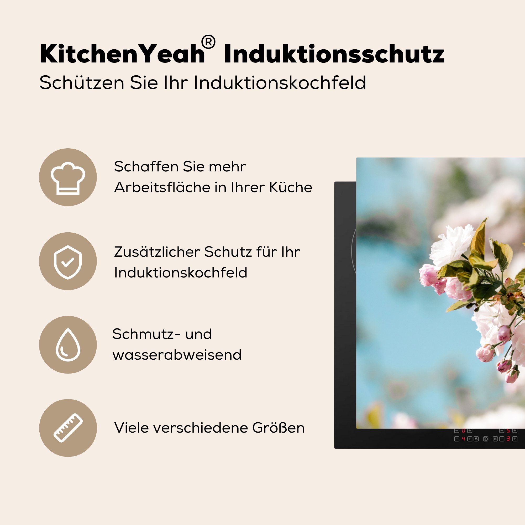Vinyl, Frühling, cm, tlg), (1 Induktionskochfeld Blüte - Schutz - MuchoWow Herdblende-/Abdeckplatte Blumen küche, für die Ceranfeldabdeckung 81x52