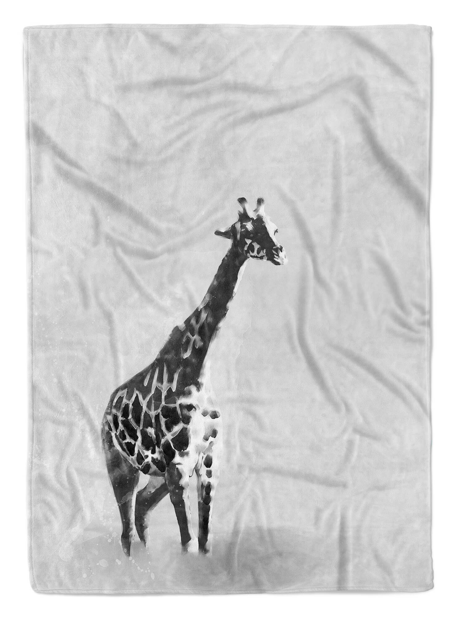 Sinus Art Handtücher Handtuch Strandhandtuch Saunatuch Kuscheldecke Grau Giraffe Motiv, Baumwolle-Polyester-Mix (1-St), Handtuch