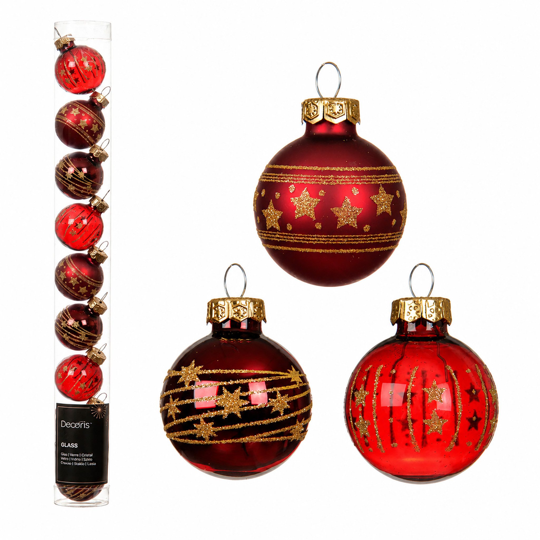 Kaemingk Weihnachtsbaumkugel, Weihnachtskugeln Glas mit Motiven 3cm 9 Stk. Ochsenblut transparent