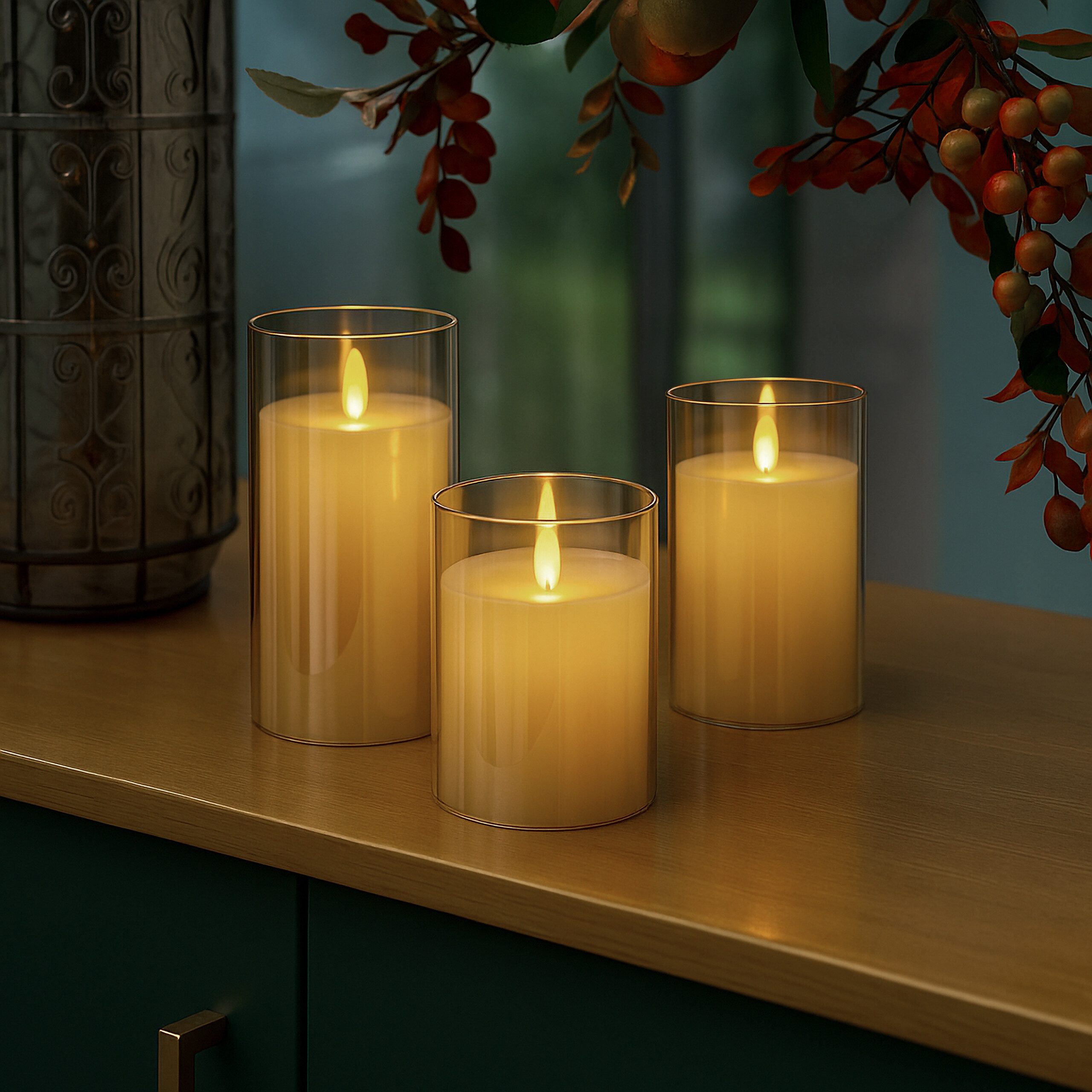 relaxdays LED-Kerze im Glas 3er Set, günstig online kaufen