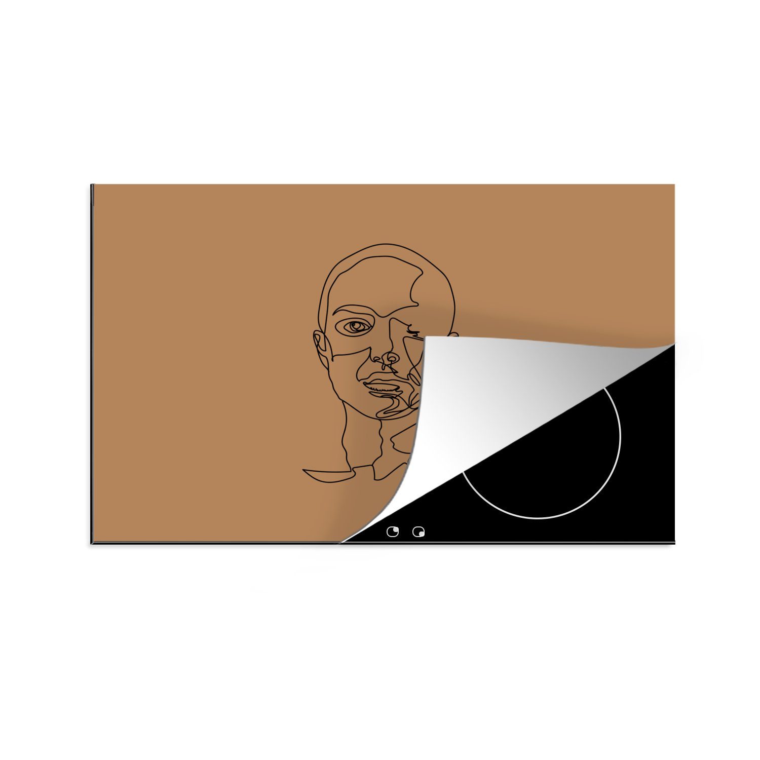 MuchoWow Herdblende-/Abdeckplatte Strichzeichnung - Frau - Braun, Vinyl, (1 tlg), 81x52 cm, Induktionskochfeld Schutz für die küche, Ceranfeldabdeckung