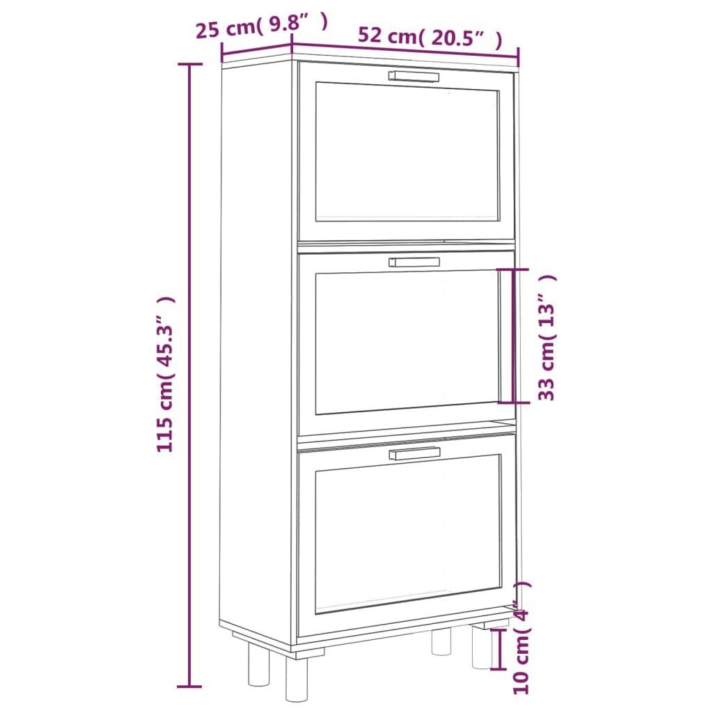 vidaXL Natur, cm 52x25x115 1-tlg. Weiß & Schuhschrank Schuhregal Holzwerkstoff Rattan