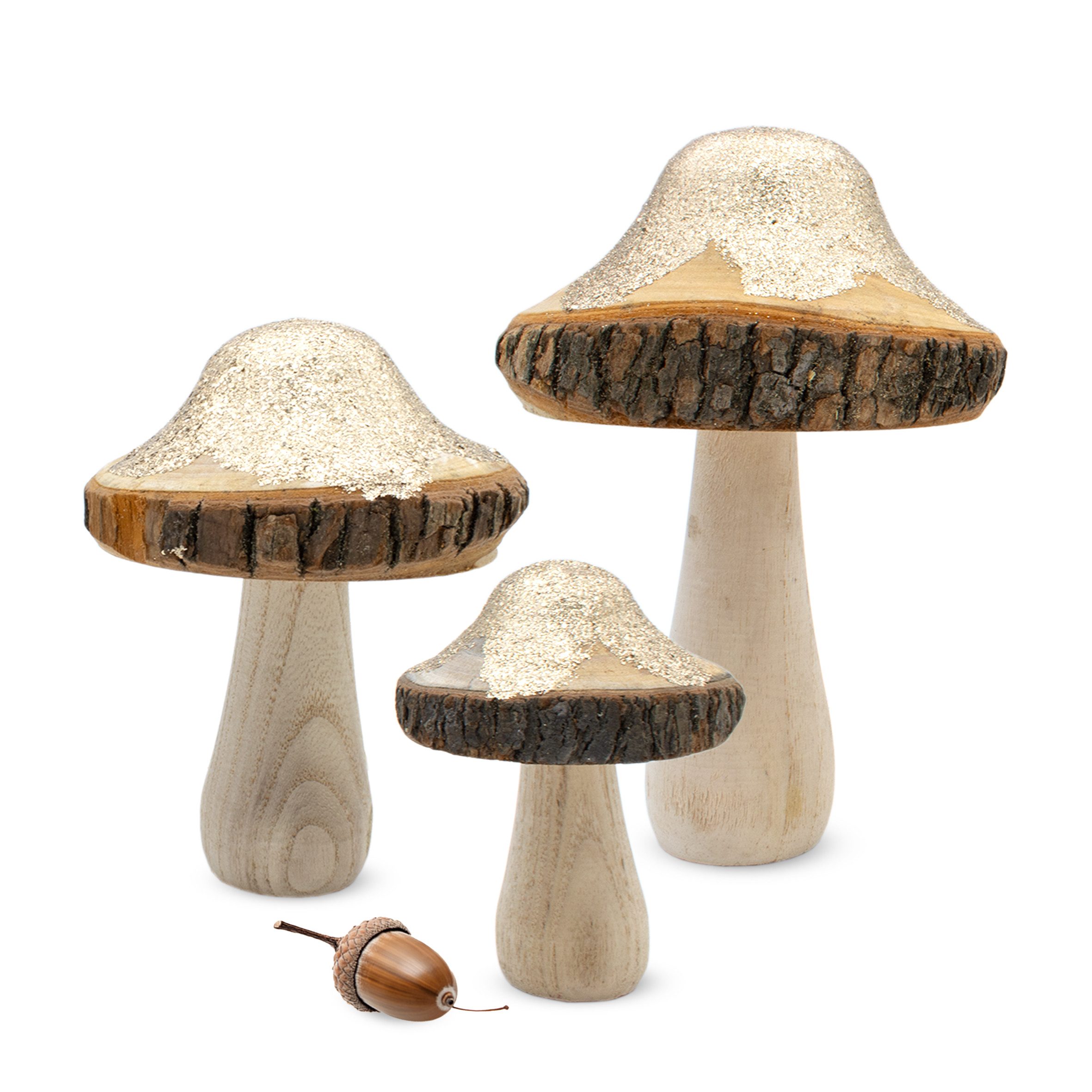 Dekofigur Deko Pilze mit Gold Glitzer