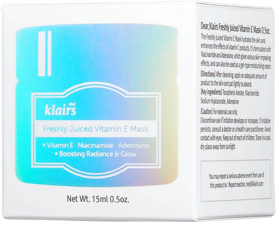 Dear Klairs Gesichtsmaske FRESHLY JUICED VITAMIN E MASK, Für reife Haut, schützt intensiv und verlangsamt Hautalterung