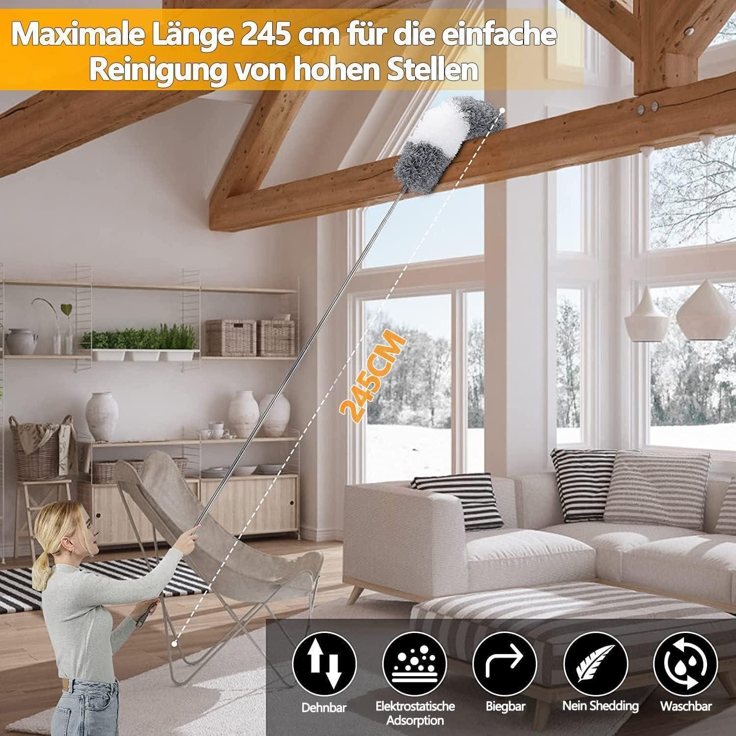 LuxusKollektion Staubwedel Staubwischer Teleskop waschbar Mikrofaser Taubwedel Grau Weiß 6