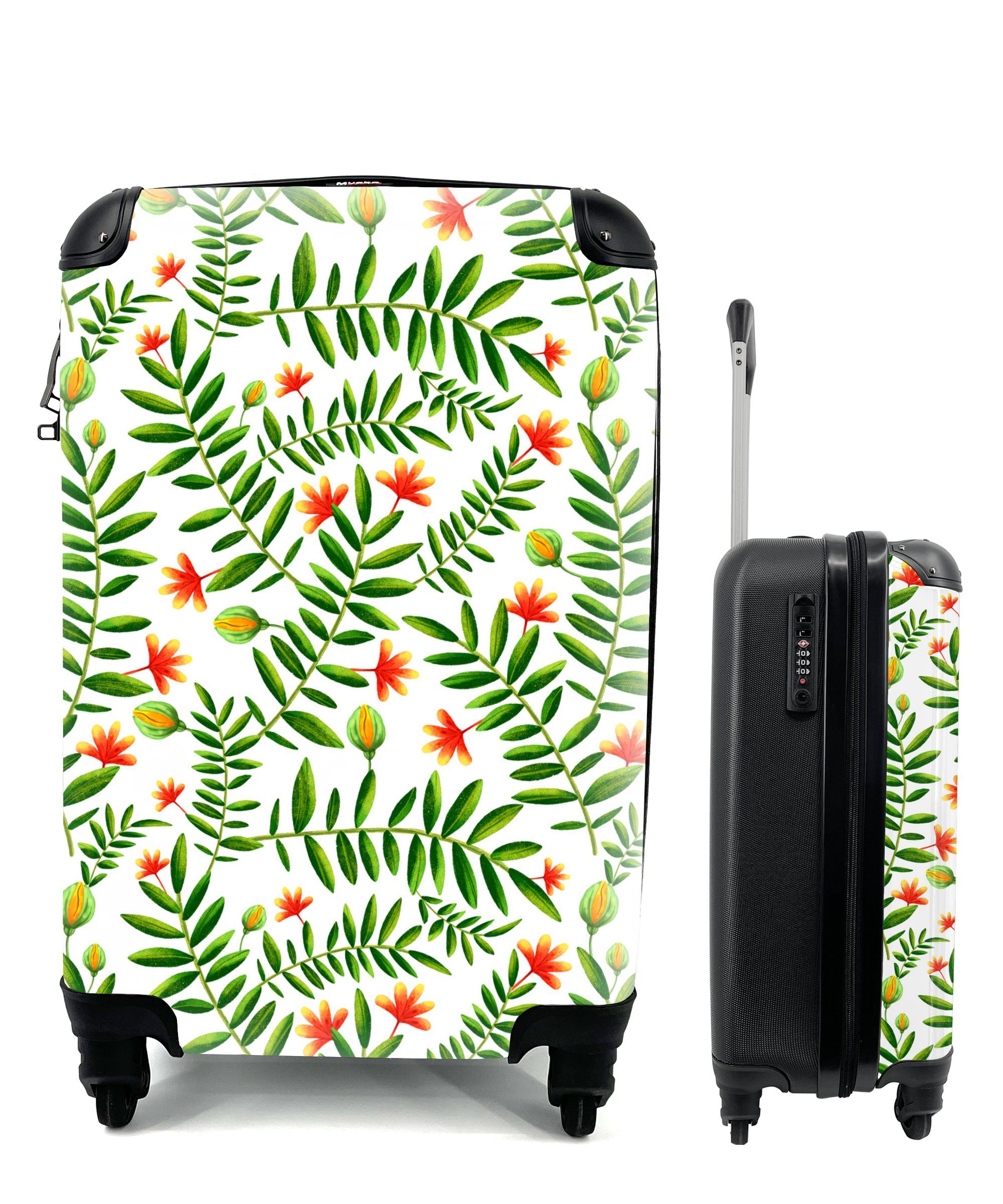 MuchoWow Handgepäckkoffer Dschungel - Blumen - Blätter, 4 Rollen, Reisetasche mit rollen, Handgepäck für Ferien, Trolley, Reisekoffer