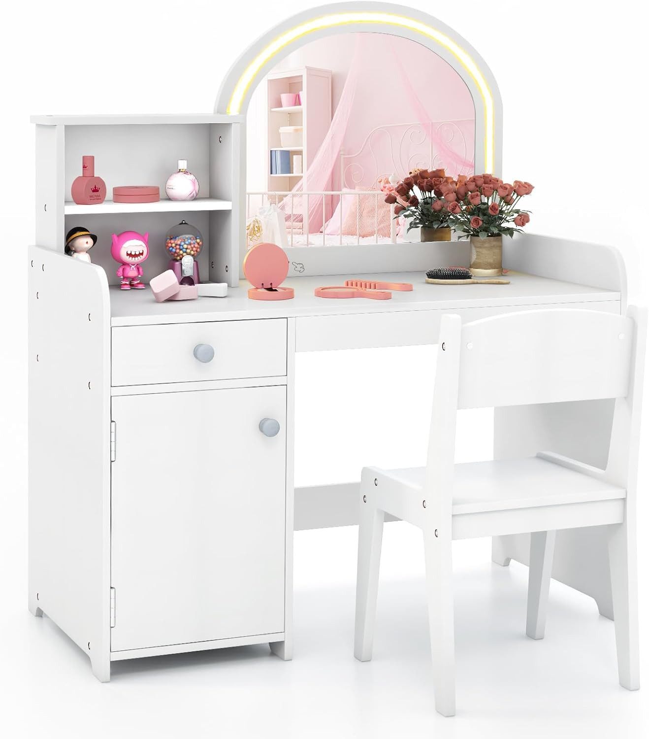 COSTWAY Schminktisch Kidner, mit Stuhl & LED Spiegel & Schublade, ab 3 Jahr günstig online kaufen